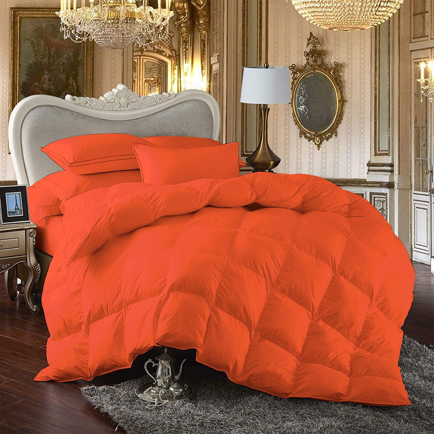 Kooton King Deluxe All Seasons California King Size 1200 Thread Count Solid Orange Down Alternative Comforter - Super Soft Premium 100% Egyptian Cotton - Perfect for Cozy Bedrooms & Luxury Hotel Style Comfort