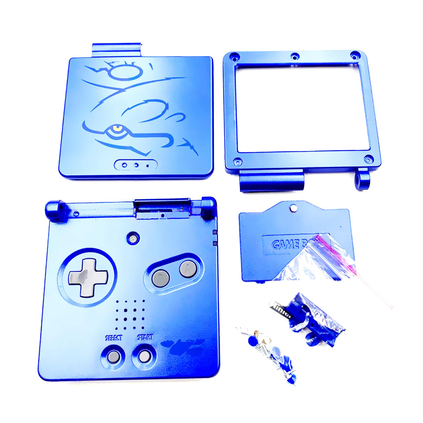 Replacement DIY Shell Case for Gameboy Advance GBA SP Console - Kyogre Edition with Buttons, Screws, Stickers & Hole Plugs | External Protective Cover for Gaming & Collectors