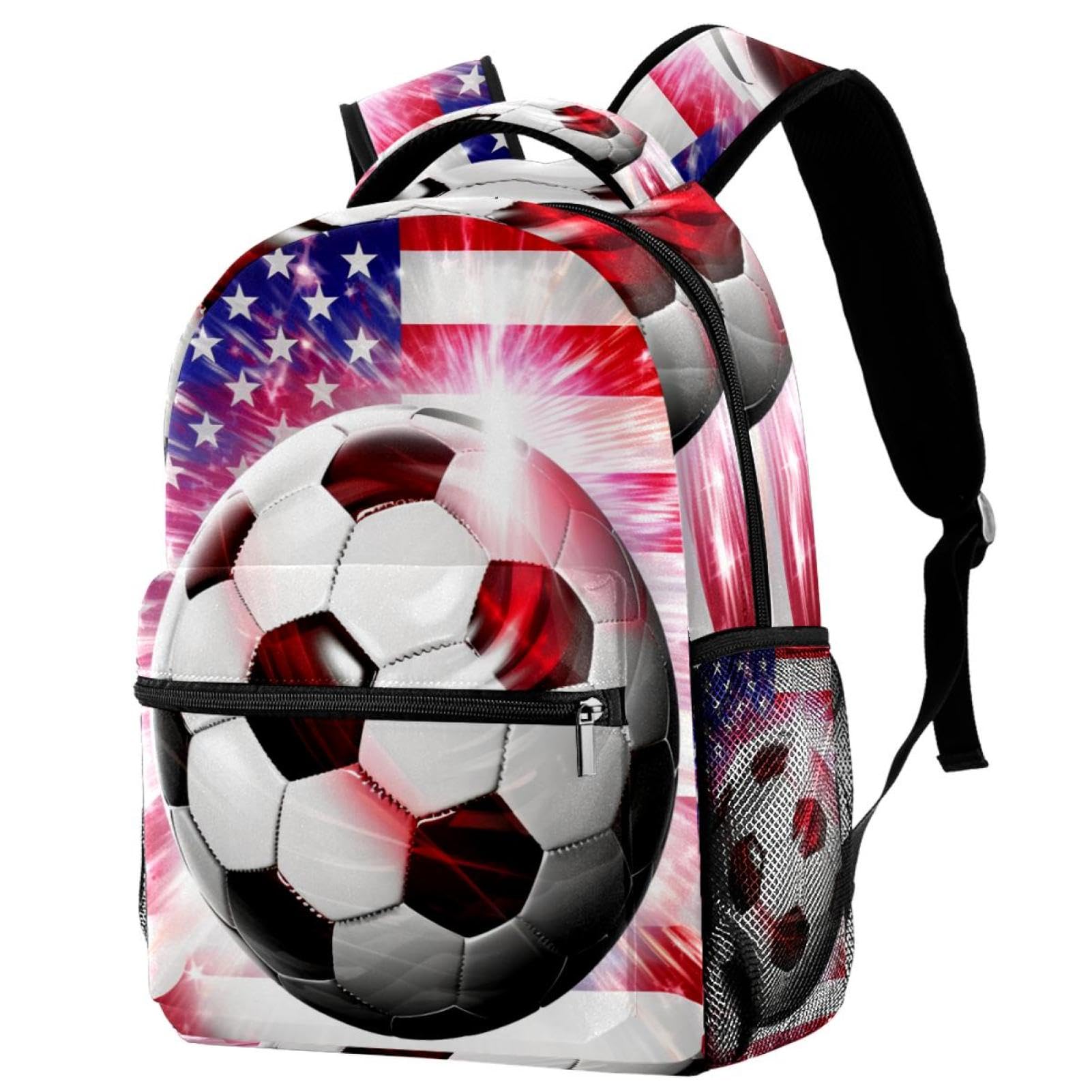 Best Travel Backpack for Men & Women - Durable American Flag Design with Football Print - Perfect for Hiking, Camping, School & Work Commute