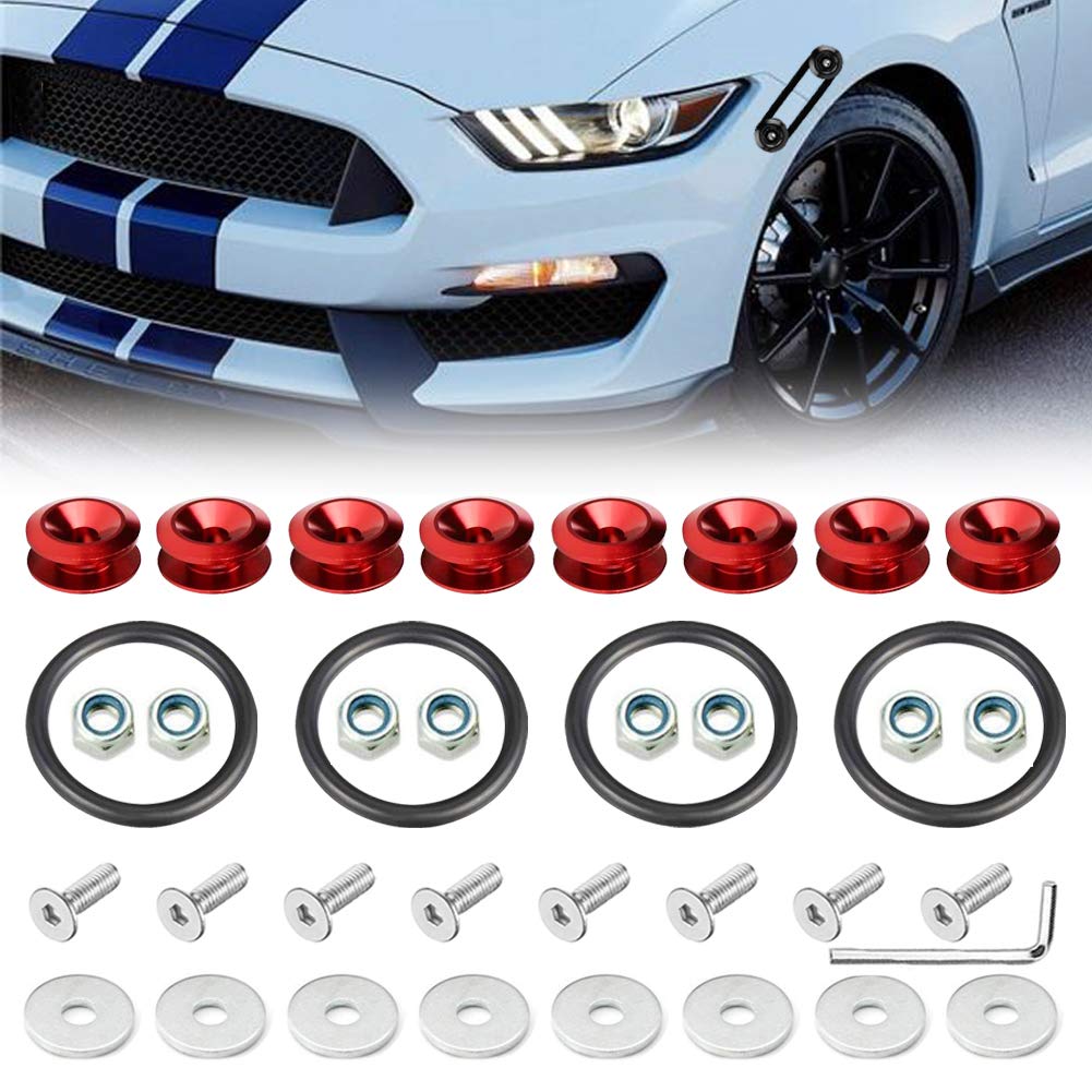 8Pcs Universal Car Bumper Fastener Kit - Quick Release Front Rear Bumper Clips for Trunk Fender Hatch Lid (Red) - Perfect for Auto Repair & DIY Car Maintenance
