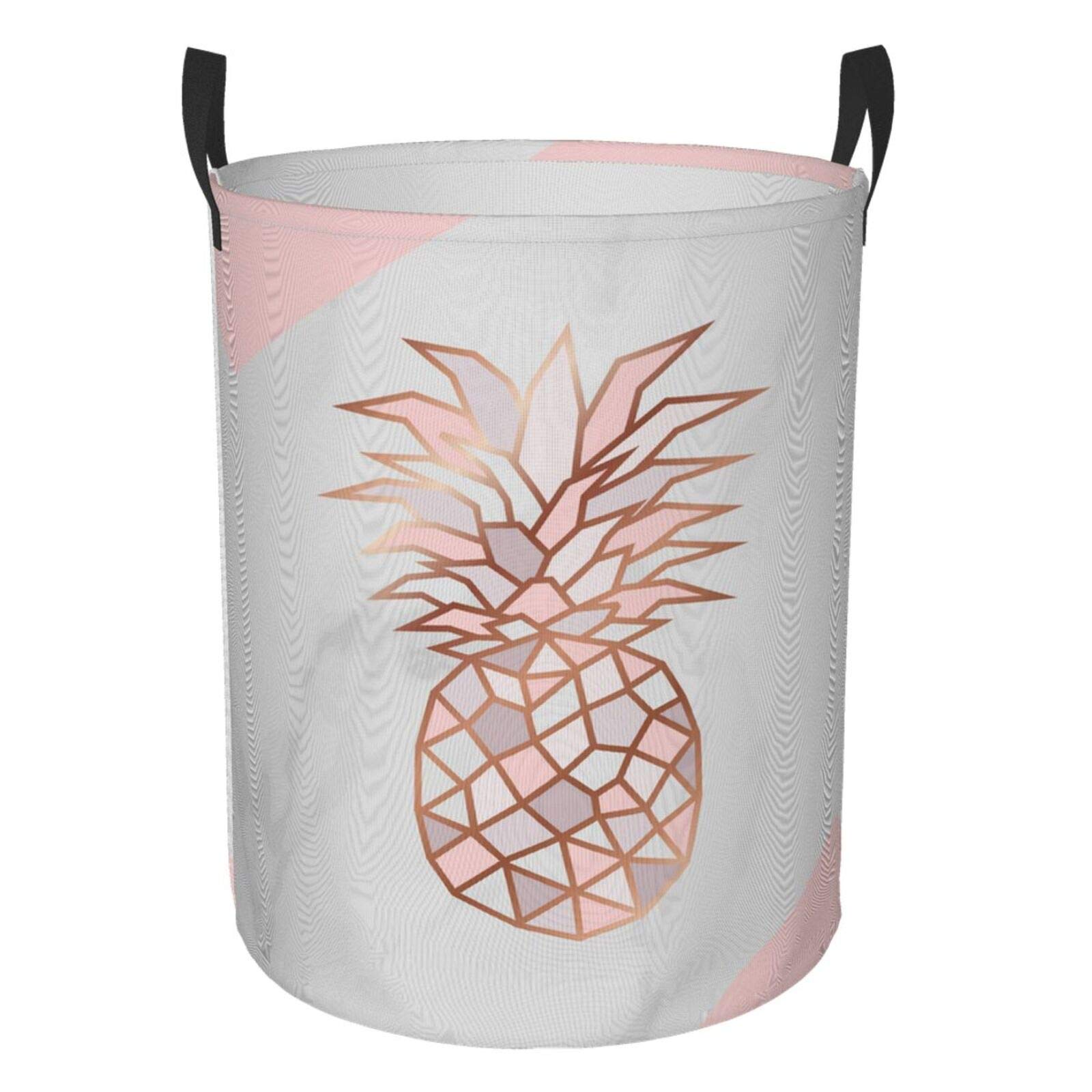 KiuLoam Large Collapsible Storage Basket with Handles - 19.6 Inch Rose Pink Marble Pineapple Design Fabric Hamper, Portable Laundry & Toy Organizer for Bedroom, Nursery, Closet Organization