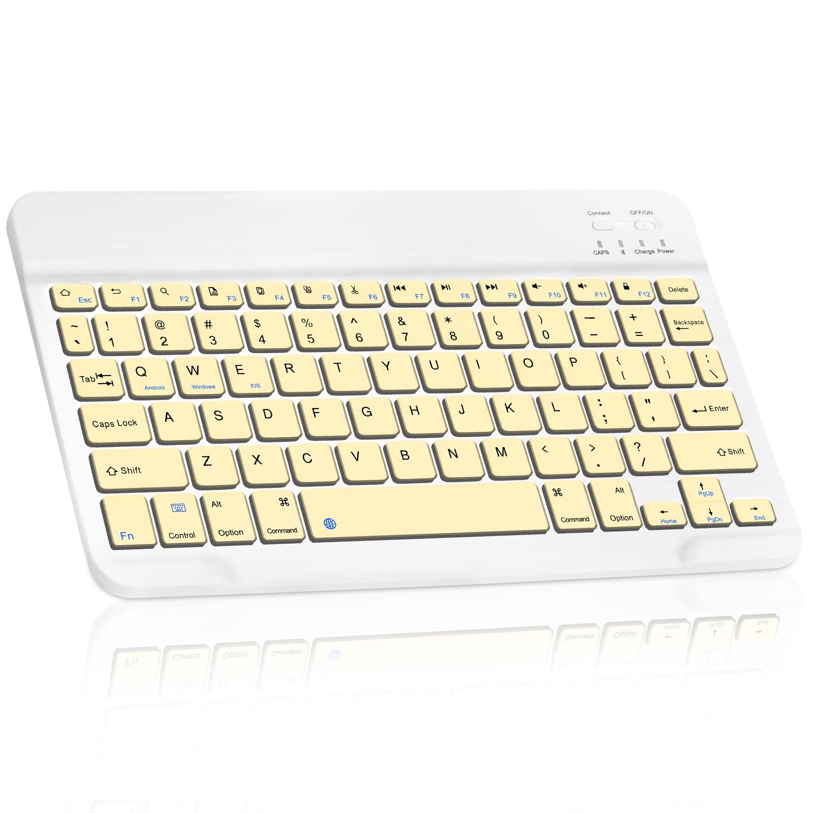 Ultra-Slim Bluetooth Rechargeable Wireless Keyboard - Compatible with ZTE Blade 11 Prime, iPads, iPhones, Android Tablets, Smartphones & Windows PC (Banana Yellow) - Perfect for Home Office, Remote Work & On-the-Go Typing