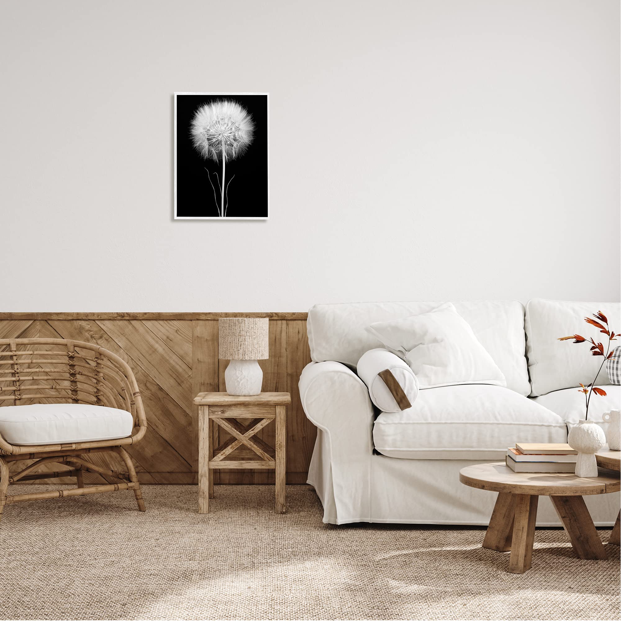 Stupell Industries Modern Fluffy Dandelion Stem Black & White Wall Art - Minimalist Photography Print by Jadei Graphics - Perfect for Living Room, Bedroom & Office Decor