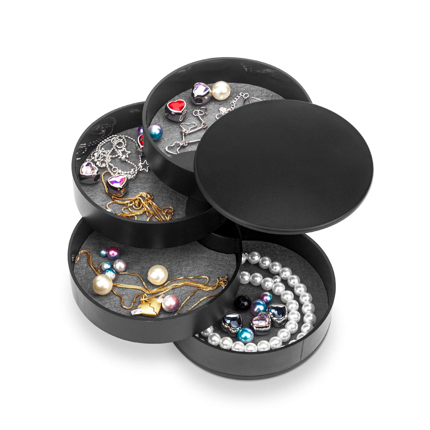 HengLiSam 4-Layer Rotating Jewelry Organizer Box with Lid - Portable Jewelry Storage Case for Earrings, Rings, Bracelets & Accessories | Perfect for Travel, Home Vanity & Gift Giving