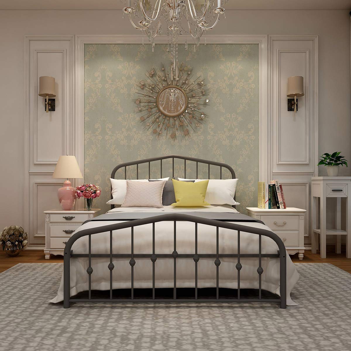 Full Size Metal Bed Frame with Vintage Headboard & Footboard - No Box Spring Needed, Sturdy Steel Slat Support Mattress Foundation in Black | Perfect for Guest Rooms, Dorms & Vintage Home Decor