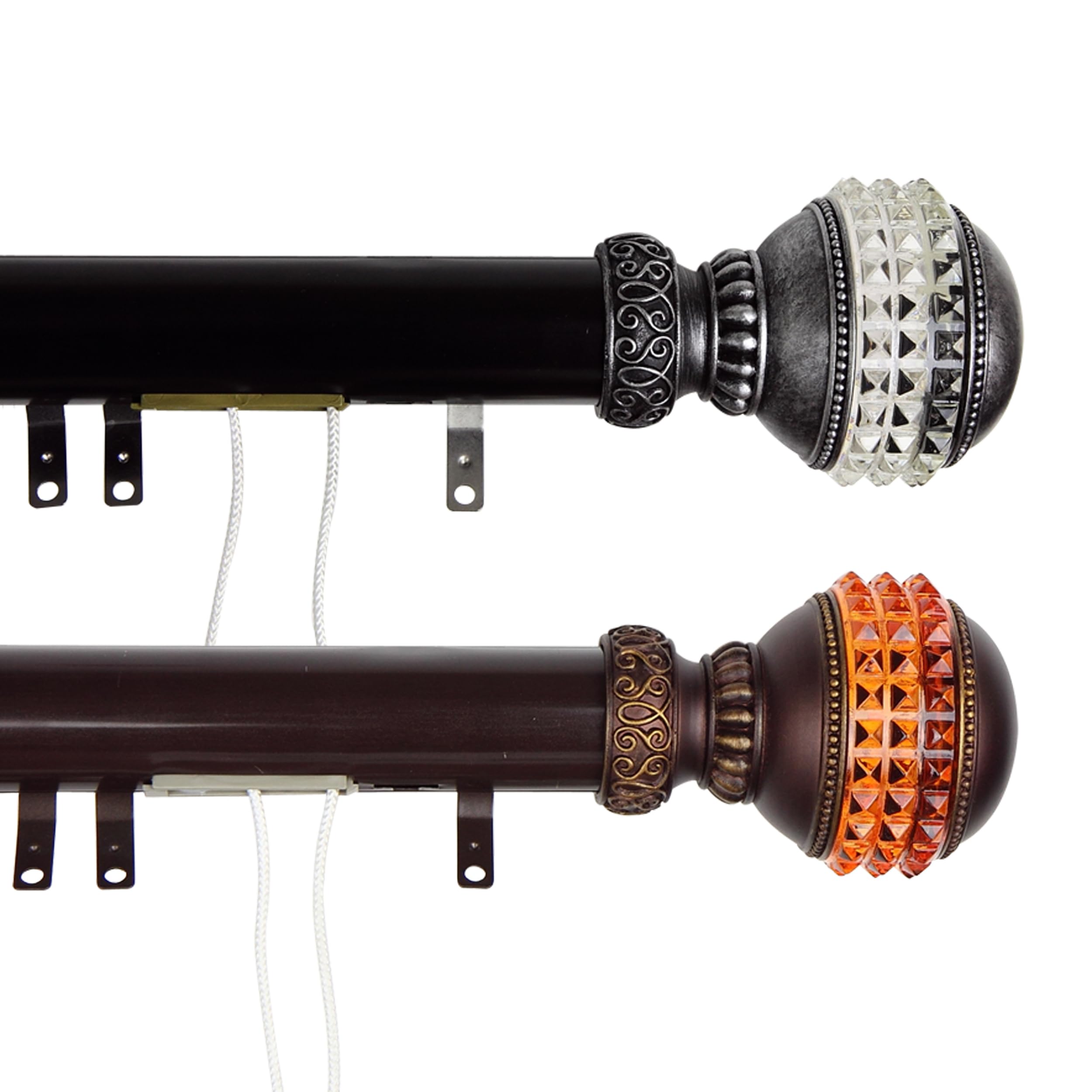 Sparkle Finial Decorative Traverse Curtain Rod with Sliders 48-84 Inch Adjustable Length - Cocoa Brown for Living Room, Bedroom & Window Treatments