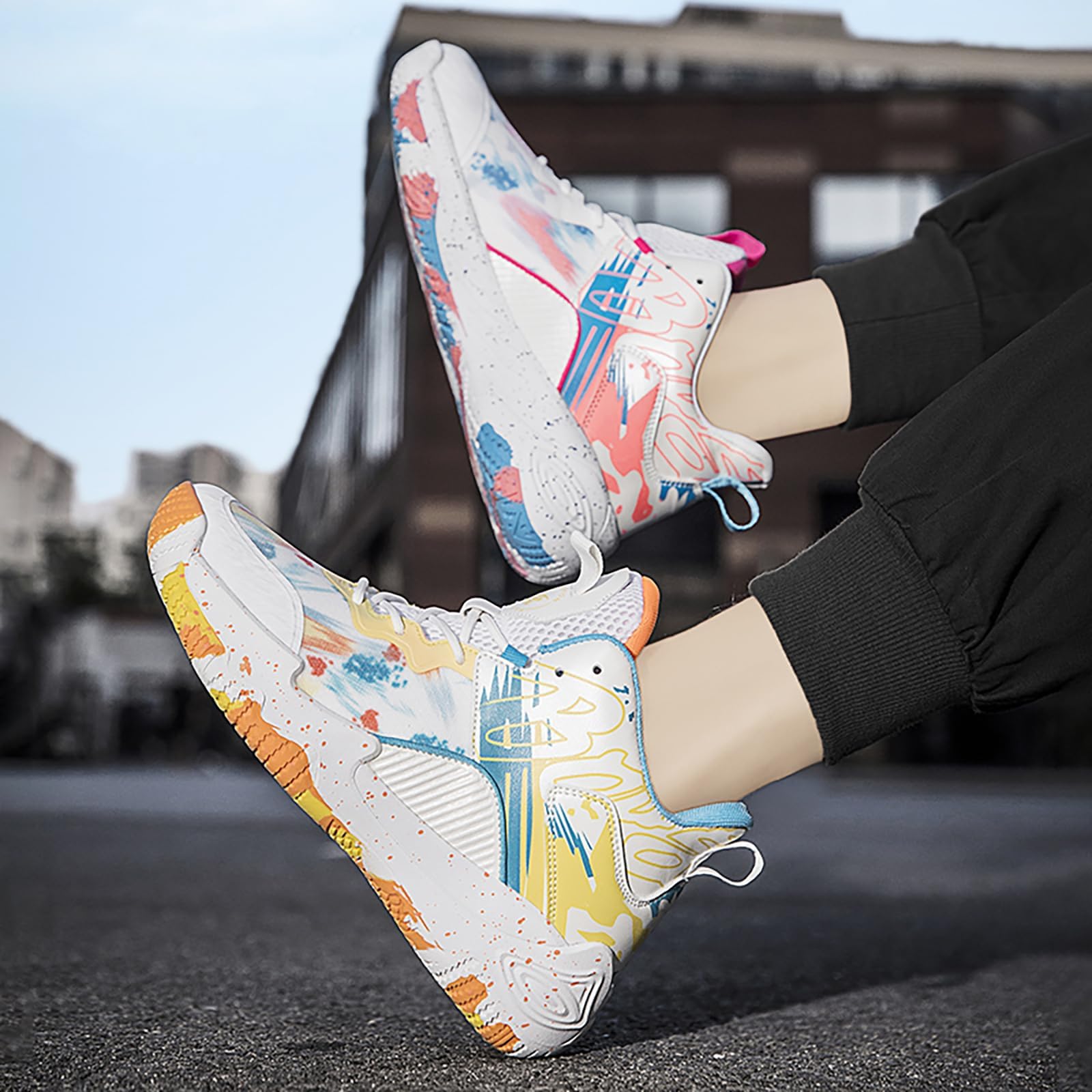 Best Basketball & Running Sneakers for Women & Men - High Rebound Non-Slip Sport Shoes with Colorful Painting Design | Perfect for Gym, Court & Casual Wear