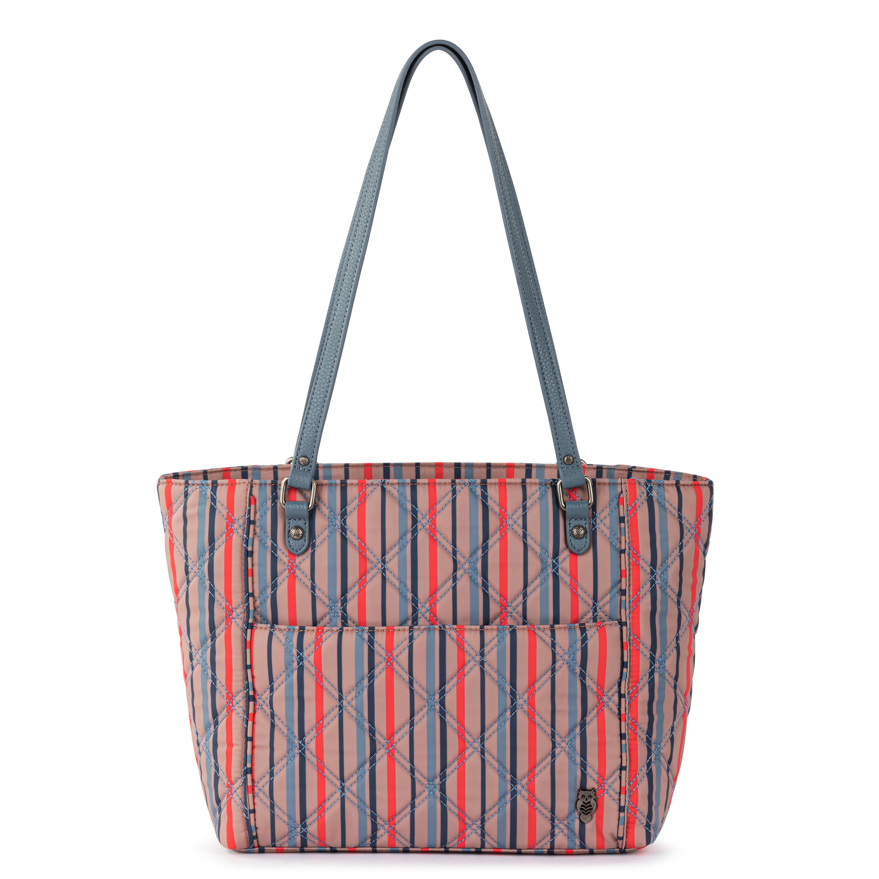 Vintage Multi Stripe Diamond Quilted Metro Tote Bag - EcoTwill Sustainable Shopping Tote for Groceries, Beach & Daily Use