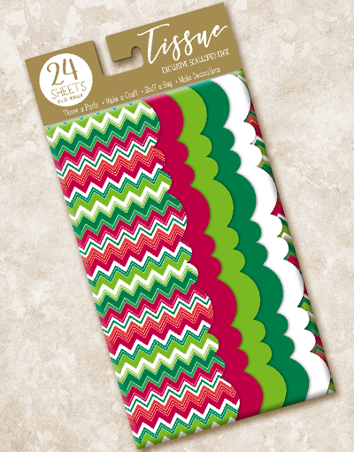 Festive Chevron Scalloped Tissue Paper for Gift Wrapping, Party Decorations & DIY Crafts - Holiday Celebration Supplies