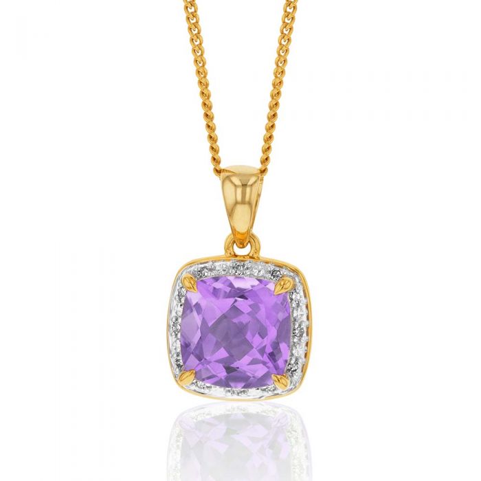 9ct Yellow Gold Amethyst and Diamond Pendant Necklace for Women - Elegant Purple Gemstone Jewelry Gift for Birthday, Anniversary & Special Occasions