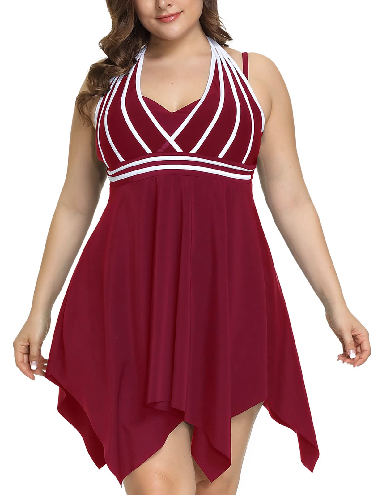 Hanna Nikole Women's Plus Size Halter Swimdress Two Piece Tankini Swimsuits - Flattering Beachwear for Pool, Vacation & Summer Activities