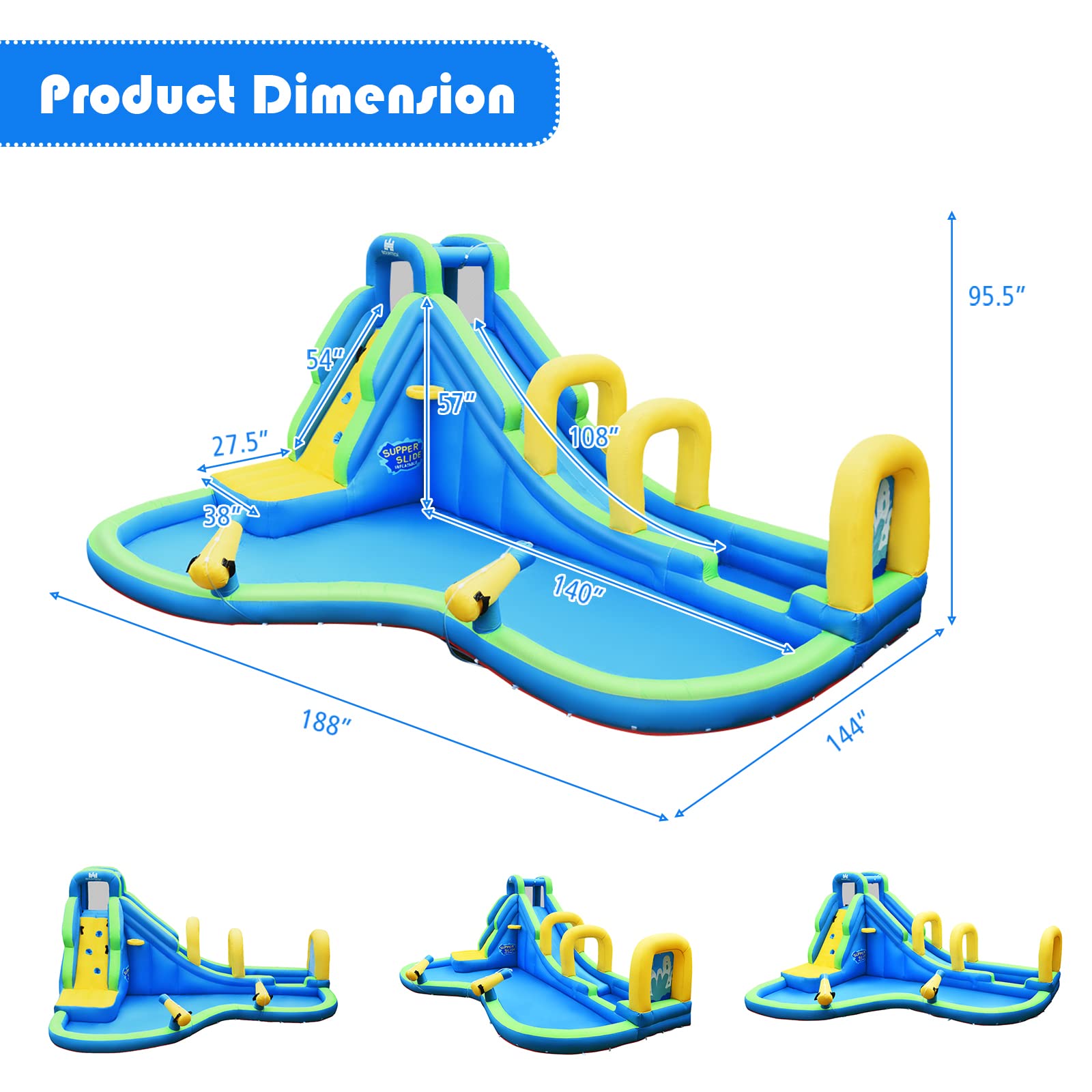 HONEY JOY 5-in-1 Inflatable Water Slide Park with Water Cannons & Bounce House - Large Backyard Water Slide for Kids & Adults - Outdoor/Indoor Summer Party Fun (Blower Not Included) | Perfect for Birthday Parties, Family Gatherings & Backyard Water Play