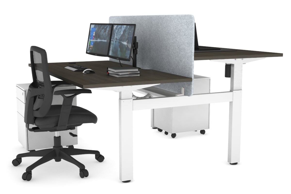 Adjustable Height 2-Person H Bench Workstation - White Frame (1400L x 800W) with Cable Management | Ergonomic Office Desk for Home & Workspace