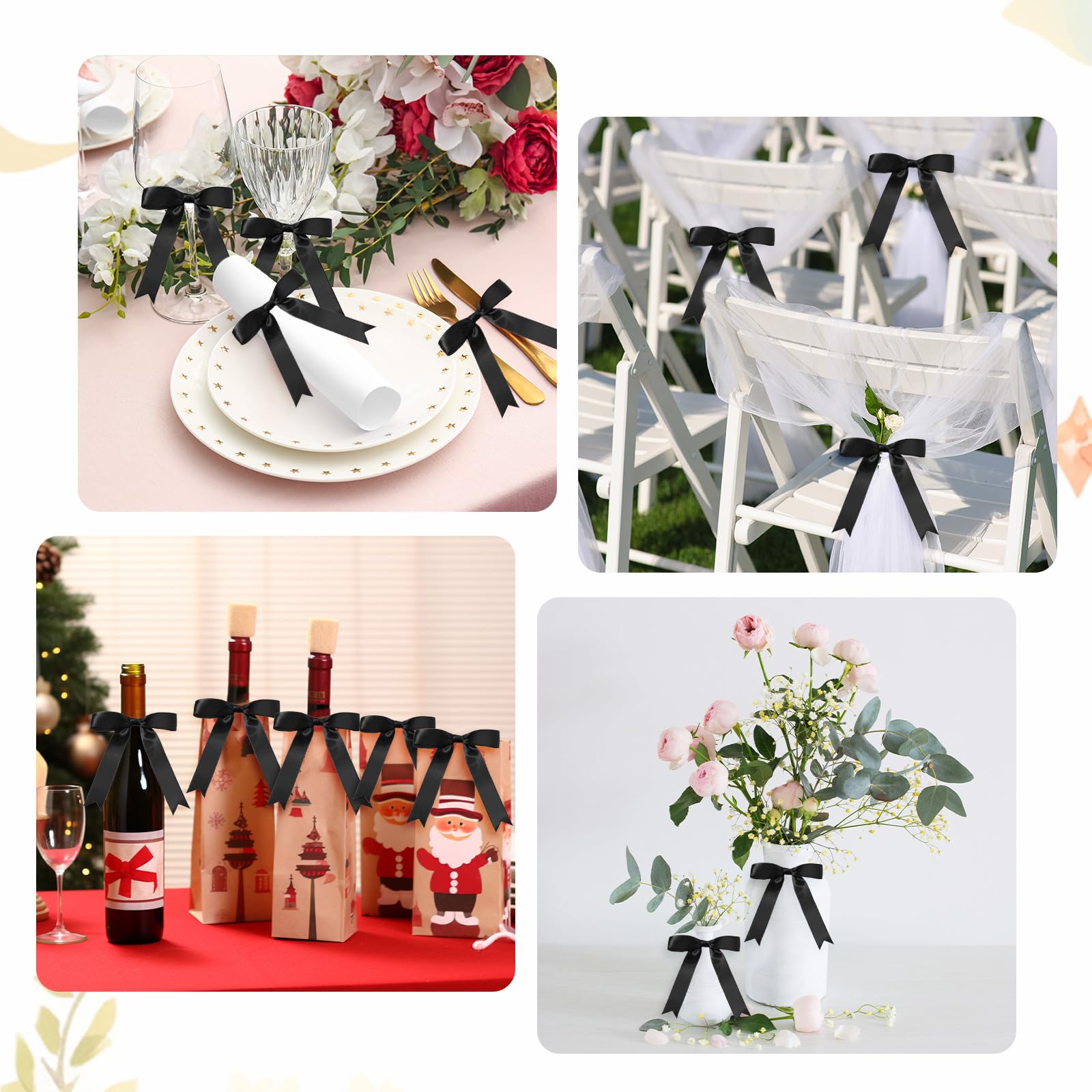 50 Pcs Large 5x7 Inch Satin Ribbon Bows for Gift Wrapping - Twist Tie Bows for Champagne Bottles, Cake Decorating, Treat Bags, DIY Crafts, Wedding, Baby Shower, Bridal Shower, Christmas & Birthday Party Decorations (Black) | Elegant Gift Packaging Accessories for Special Occasions