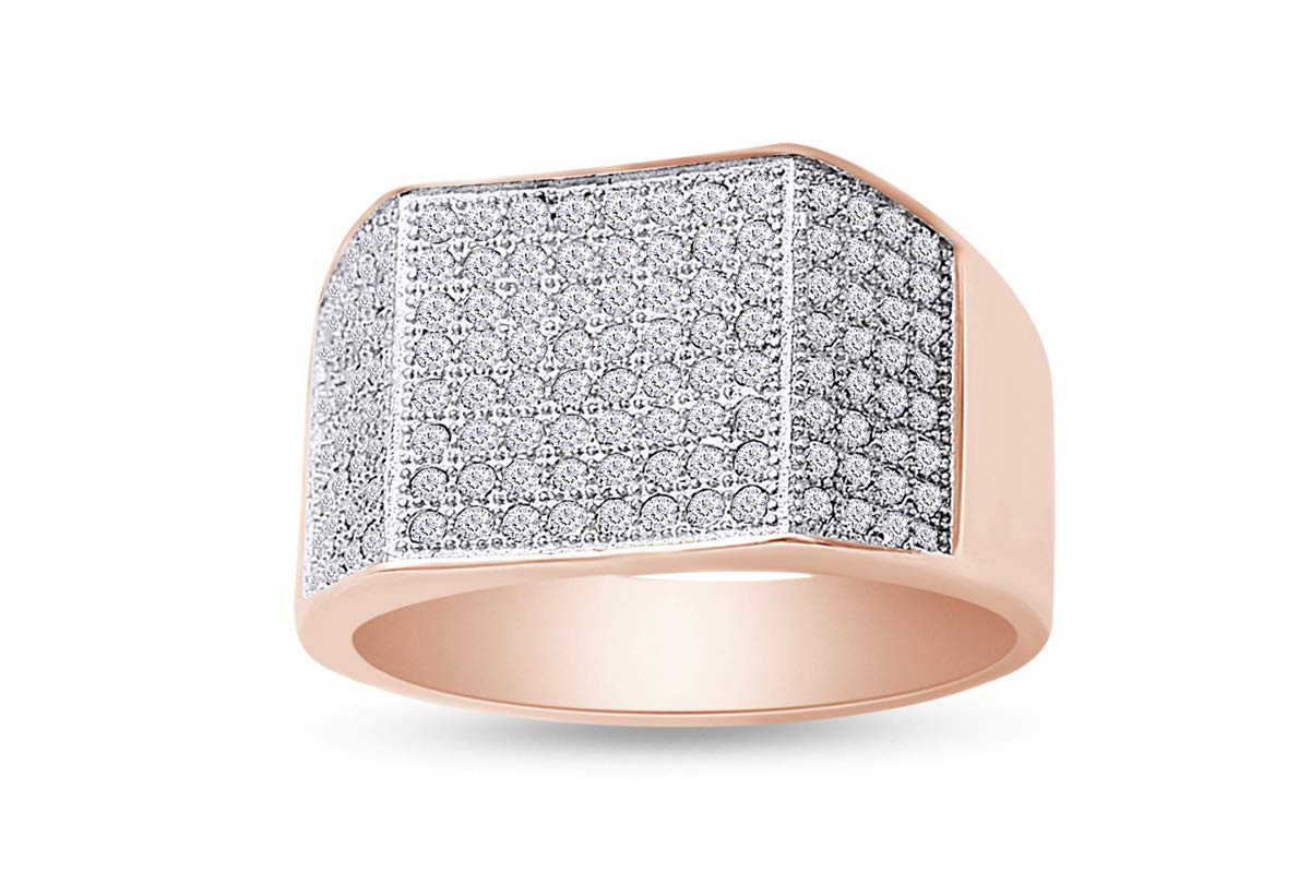 14K Gold Over Sterling Silver Men's Wedding Band Ring - Round Cut Sparkling White Cubic Zirconia Cluster Ring for Anniversary, Engagement & Special Occasions | Perfect Gift for Him