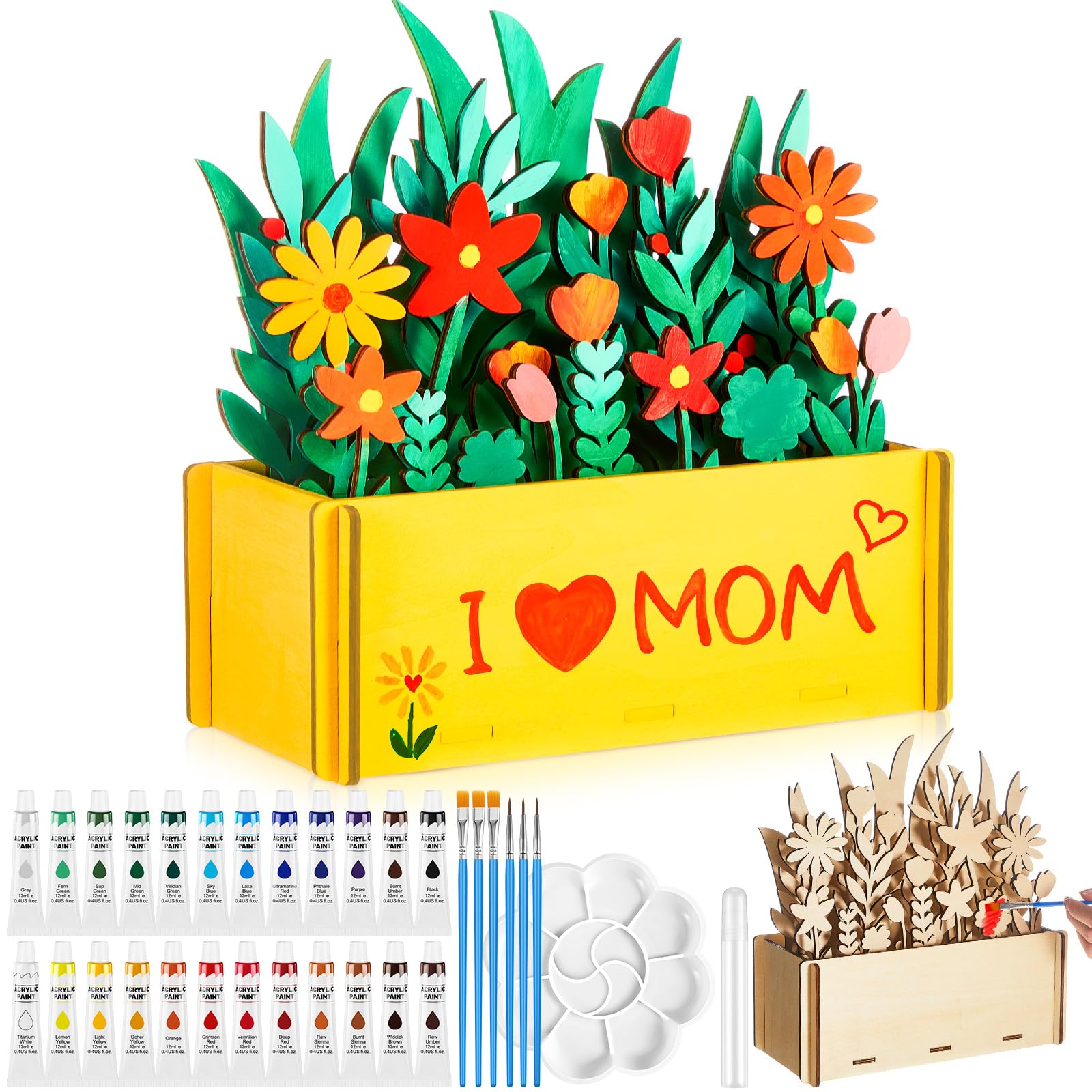 DIY 3D Layered Flower Pot Painting Kit - Wooden Flower Crafts for Kids & Adults, Perfect for Mother's Day, Christmas & Birthday Gifts - Creative Art Supplies for Home Decor & Classroom Projects