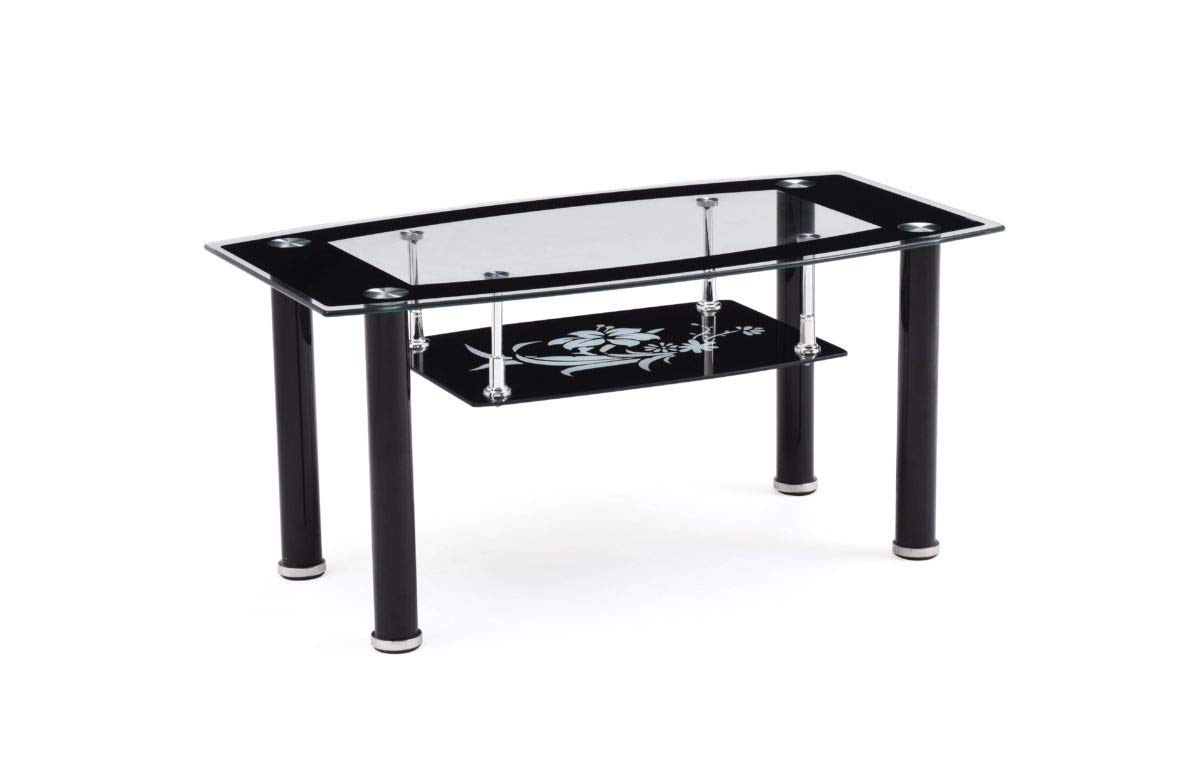 Hodedah 2-Tier Rectangle Tempered Glass Coffee Table - Black | Modern Living Room Furniture for Small Spaces | Perfect for Apartments, Dorms & Home Decor