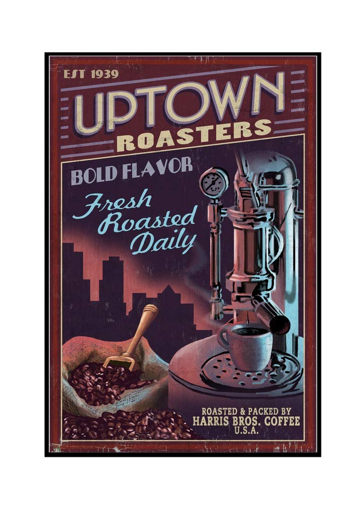 Vintage Coffee Roasters Sign - 24x36 Framed Gallery Wrapped Canvas Wall Art - Perfect for Coffee Shops, Restaurants & Home Decor