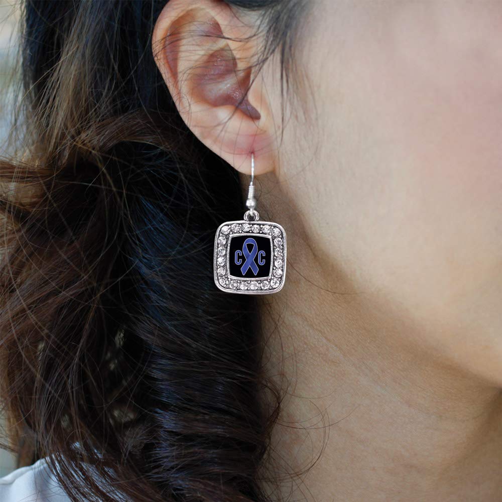 Inspired Silver - Sterling Silver Square Charm French Hook Drop Earrings with Cubic Zirconia for Women | Elegant Dangle Earrings for Party, Wedding & Everyday Wear