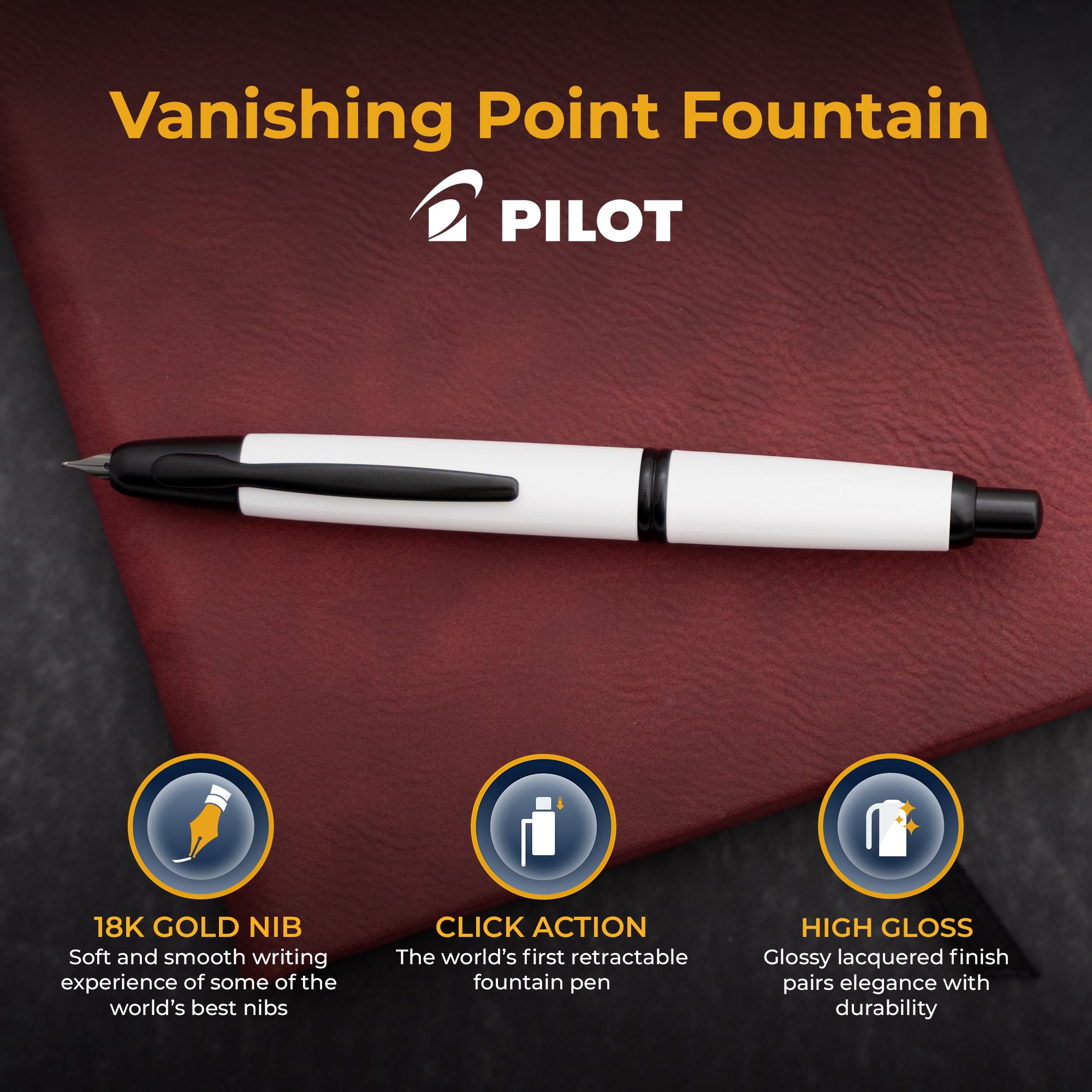 Pilot Vanishing Point Fountain Pen - White Lacquer with Matte Black Trim | Premium Retractable Nib Pen for Writing, Journaling & Office Use