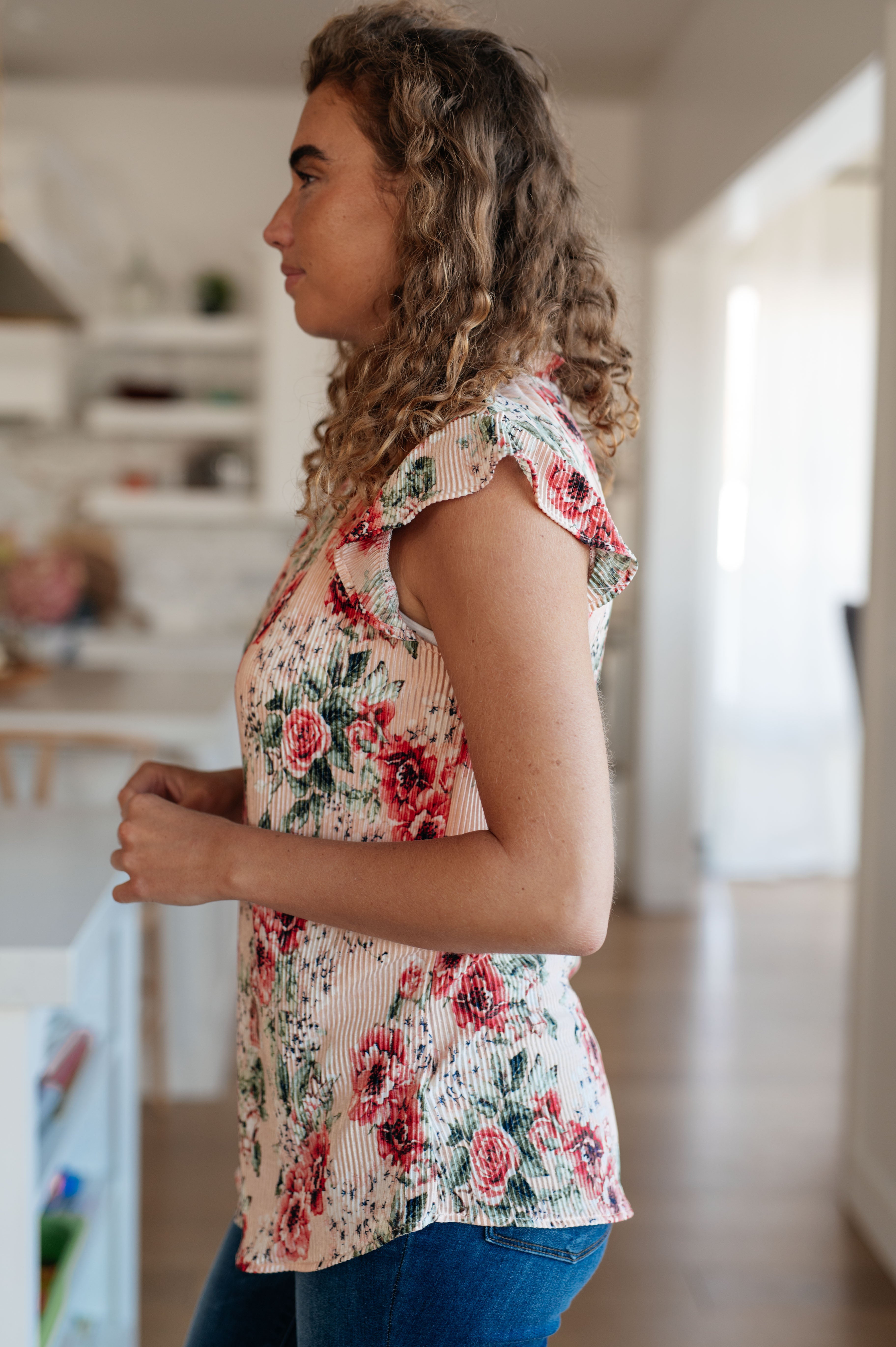 Floral Blush Top for Women - Elegant Floral Print Blouse for Spring & Summer | Perfect for Dates, Parties & Office Wear