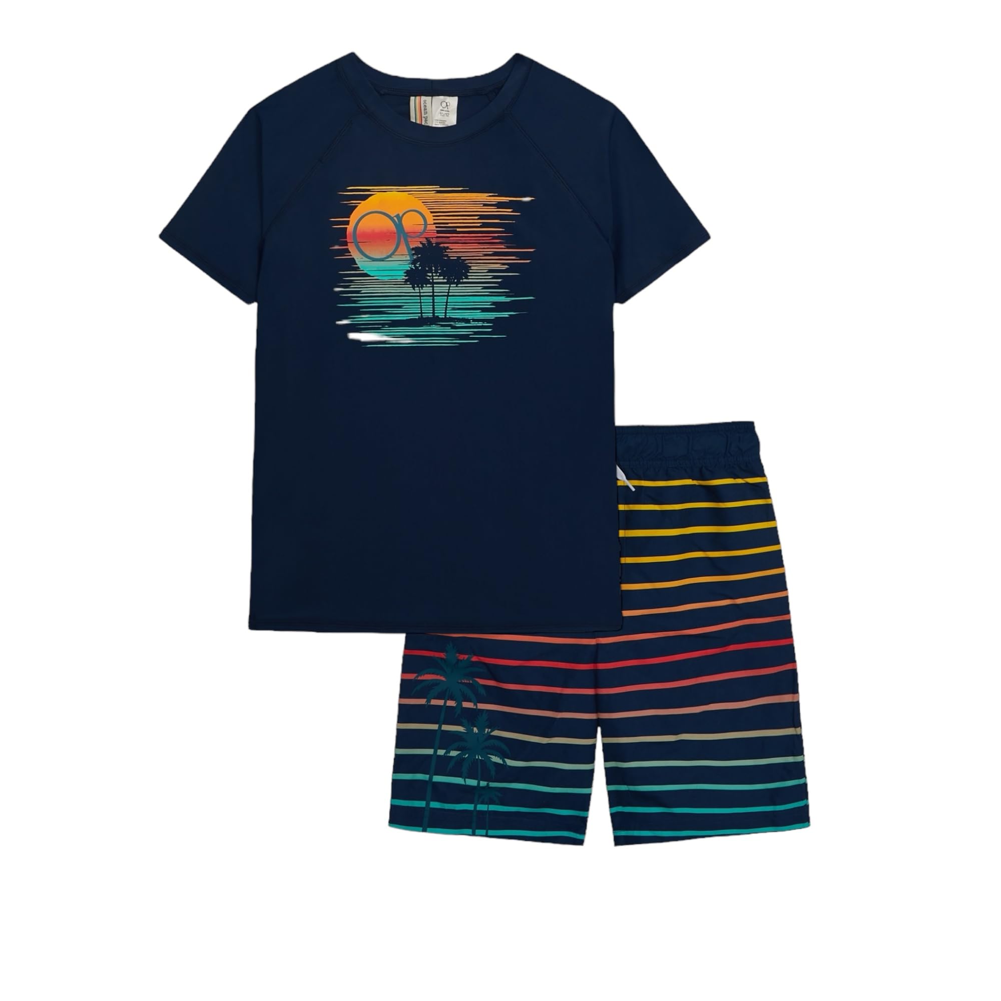 Ocean Pacific Boys' Rashguard & Swim Trunks Set - UPF 50+ Sun Protection for Swimming, Surfing & Beach Activities