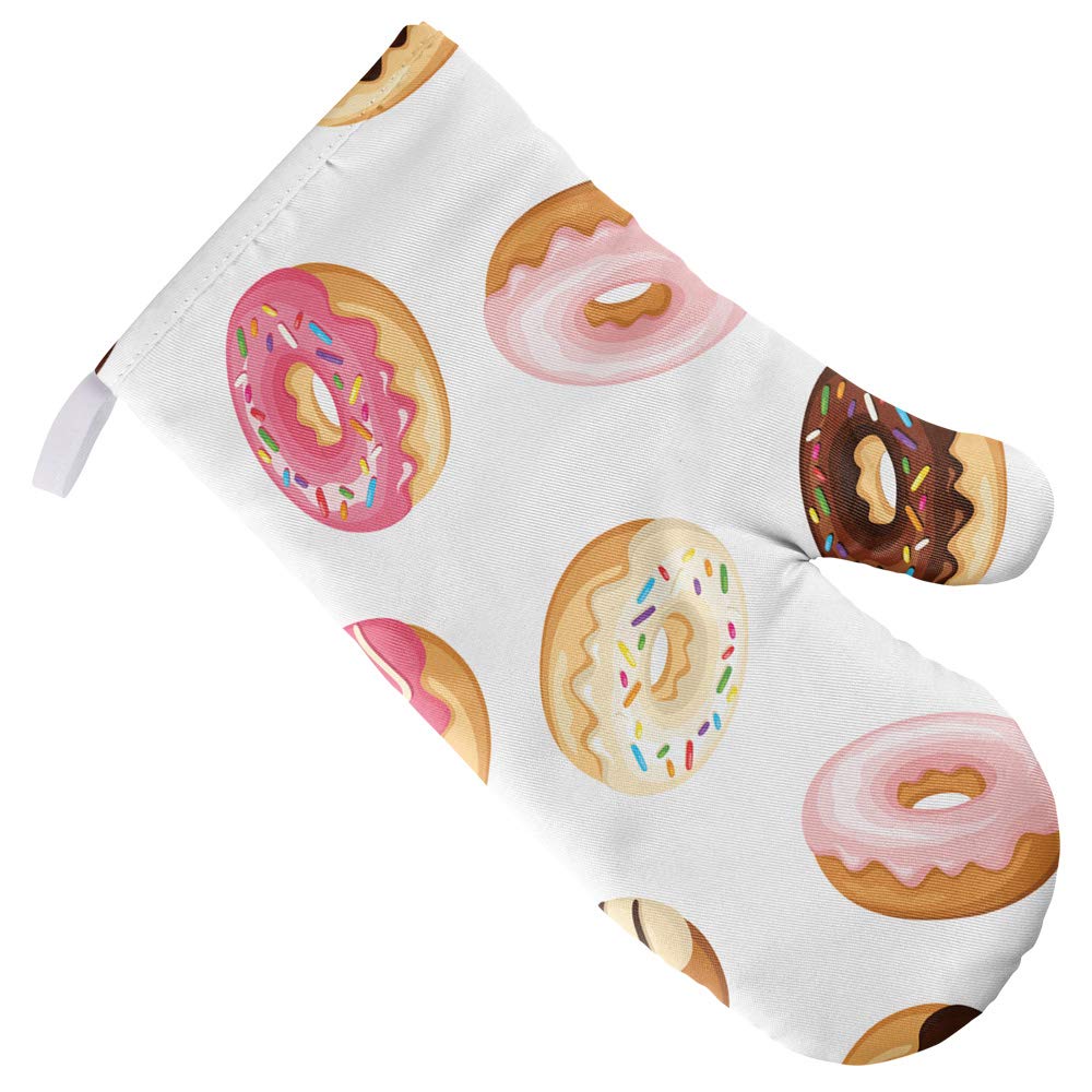 Heat-Resistant Donut Pattern Oven Mitts - Kitchen & BBQ Gloves for Baking, Grilling & Cooking (Indoor/Outdoor Use) - Perfect for Home, Camping & Outdoor Parties