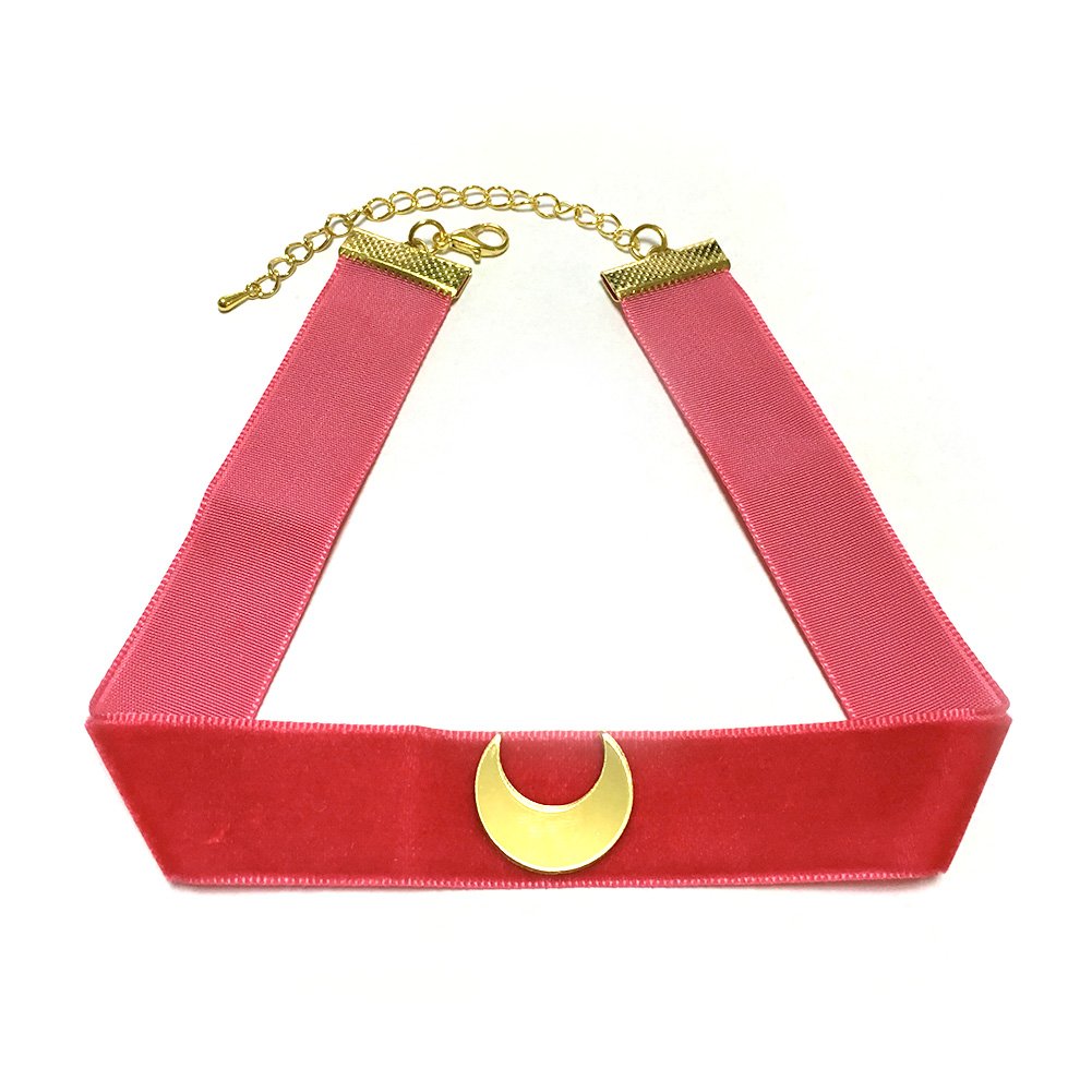 Red Velvet Cosplay Choker with Moon Necklace - Gothic Lolita Anime Costume Accessory for Halloween, Party & Roleplay