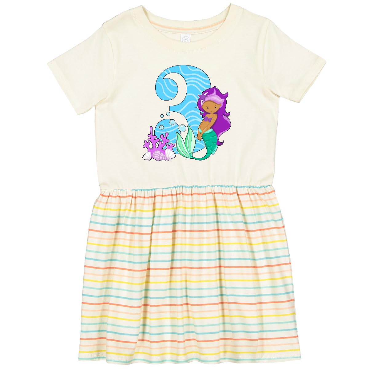 Inktastic Third Birthday Mermaid Toddler Dress - Cute & Comfortable Girls' Party Outfit for Birthday Celebrations, Beach Trips & Special Occasions