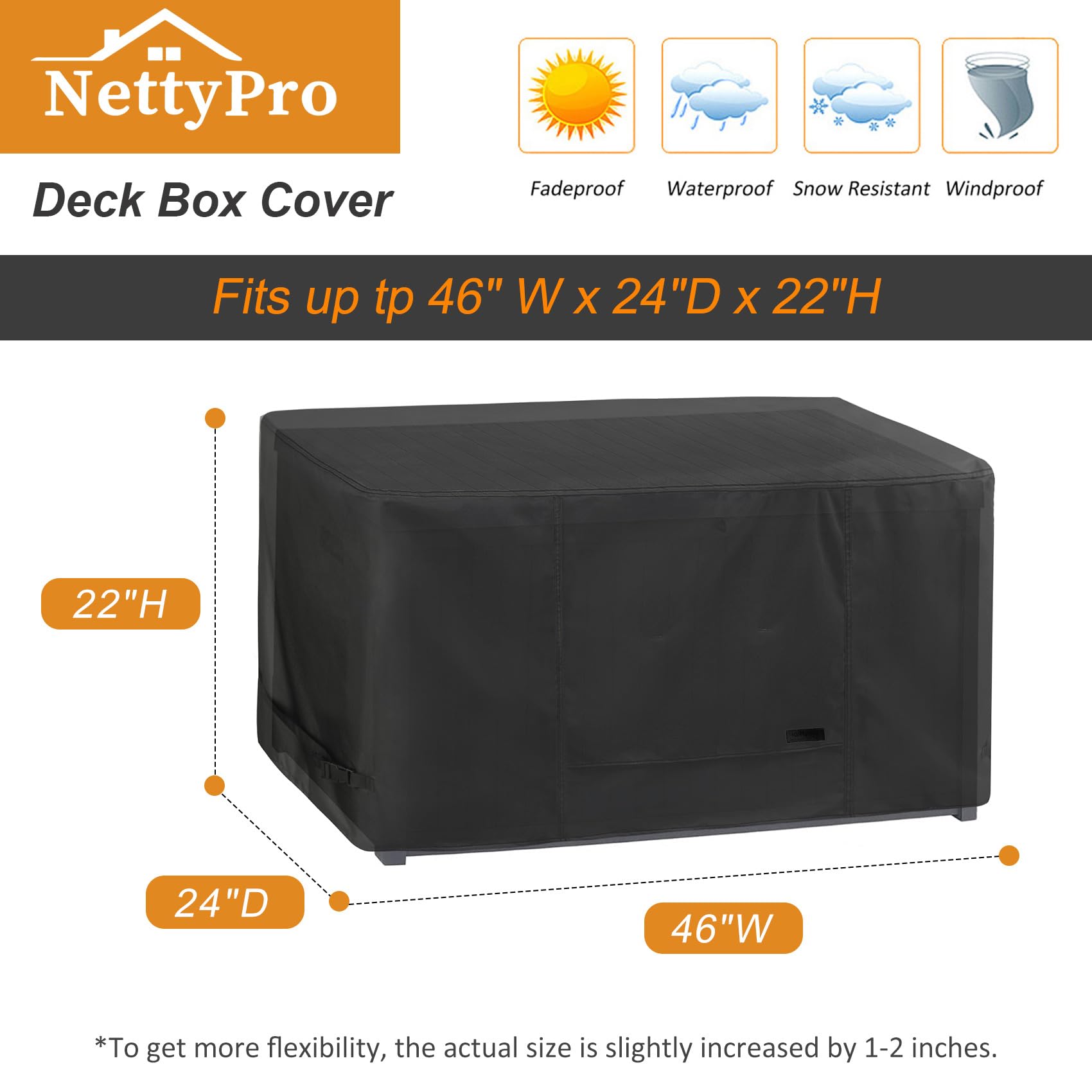 NettyPro Waterproof Deck Box Cover - Fade Resistant Outdoor Storage Bench Cover for 71-100 Gallon Resin Deck Box (46