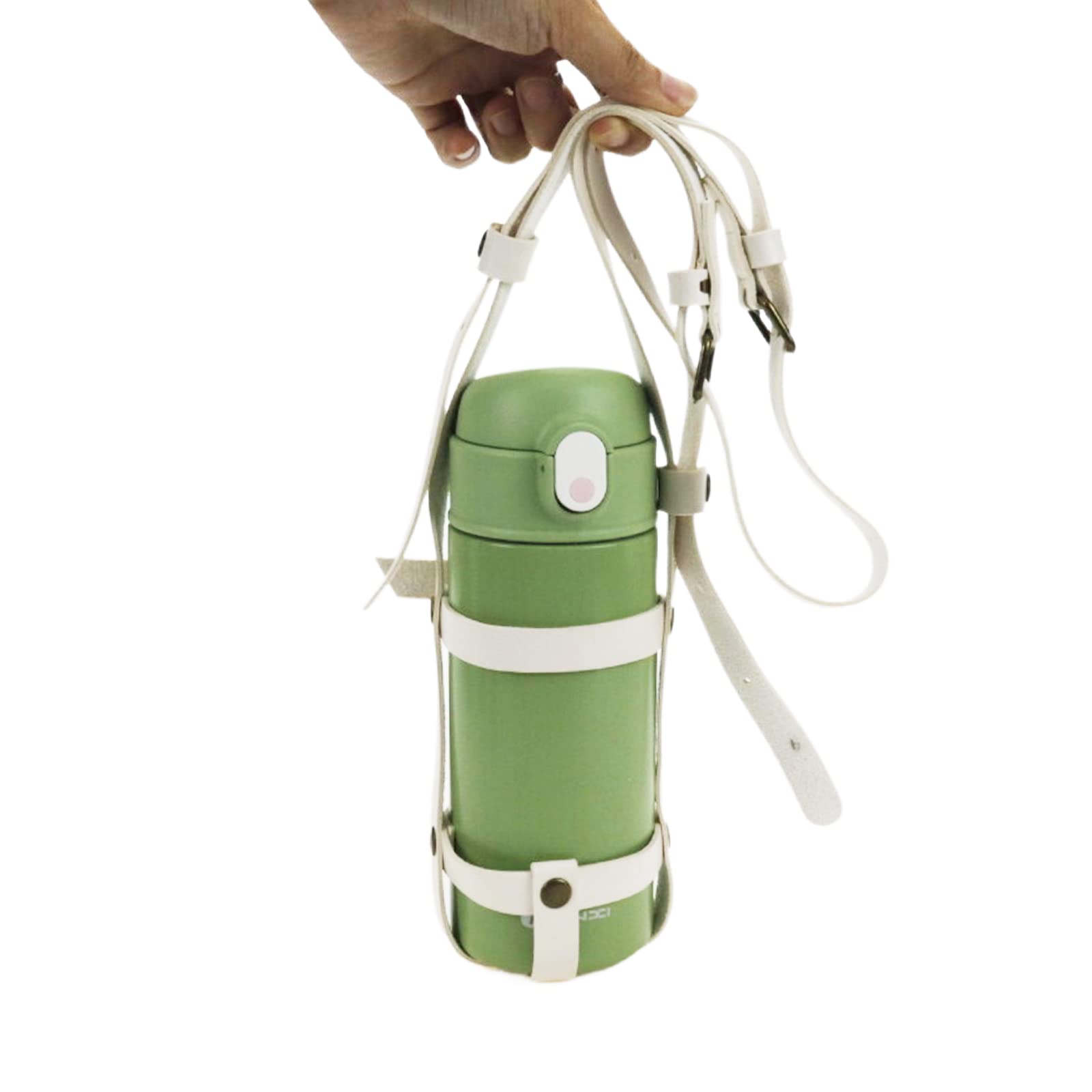 Adjustable PU Leather Shoulder Strap for Universal Water Bottles - White Water Bottle Straps for Walking, Hiking, and Outdoor Adventures