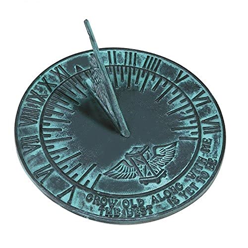10-Inch Cast Iron Sundial with Verdigris Finish - Vintage Garden Decor, Outdoor Patio & Yard Ornament for Sun Lovers