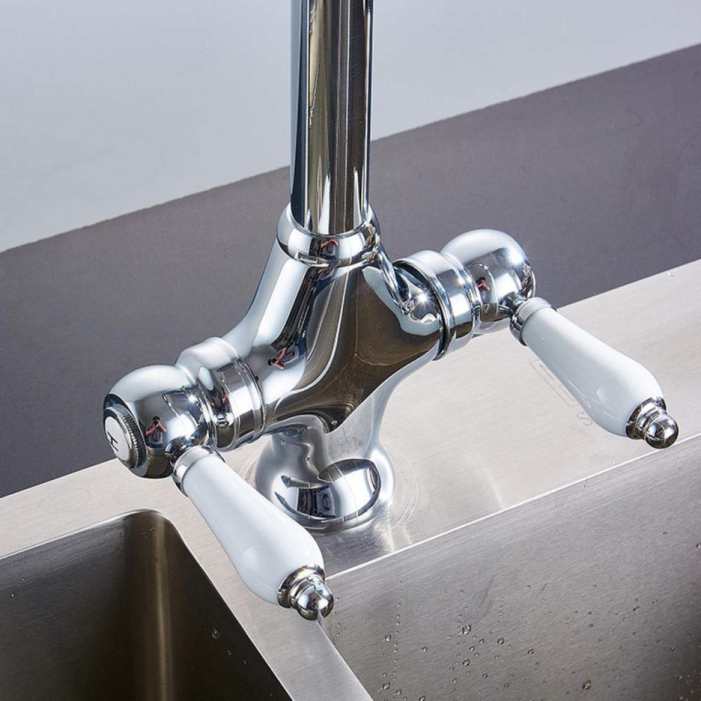 360° Swivel Dual Handle Ceramic Disc Chrome Kitchen Faucet - Modern Pull-Down Sprayer Sink Mixer Tap for Easy Dishwashing & Food Prep