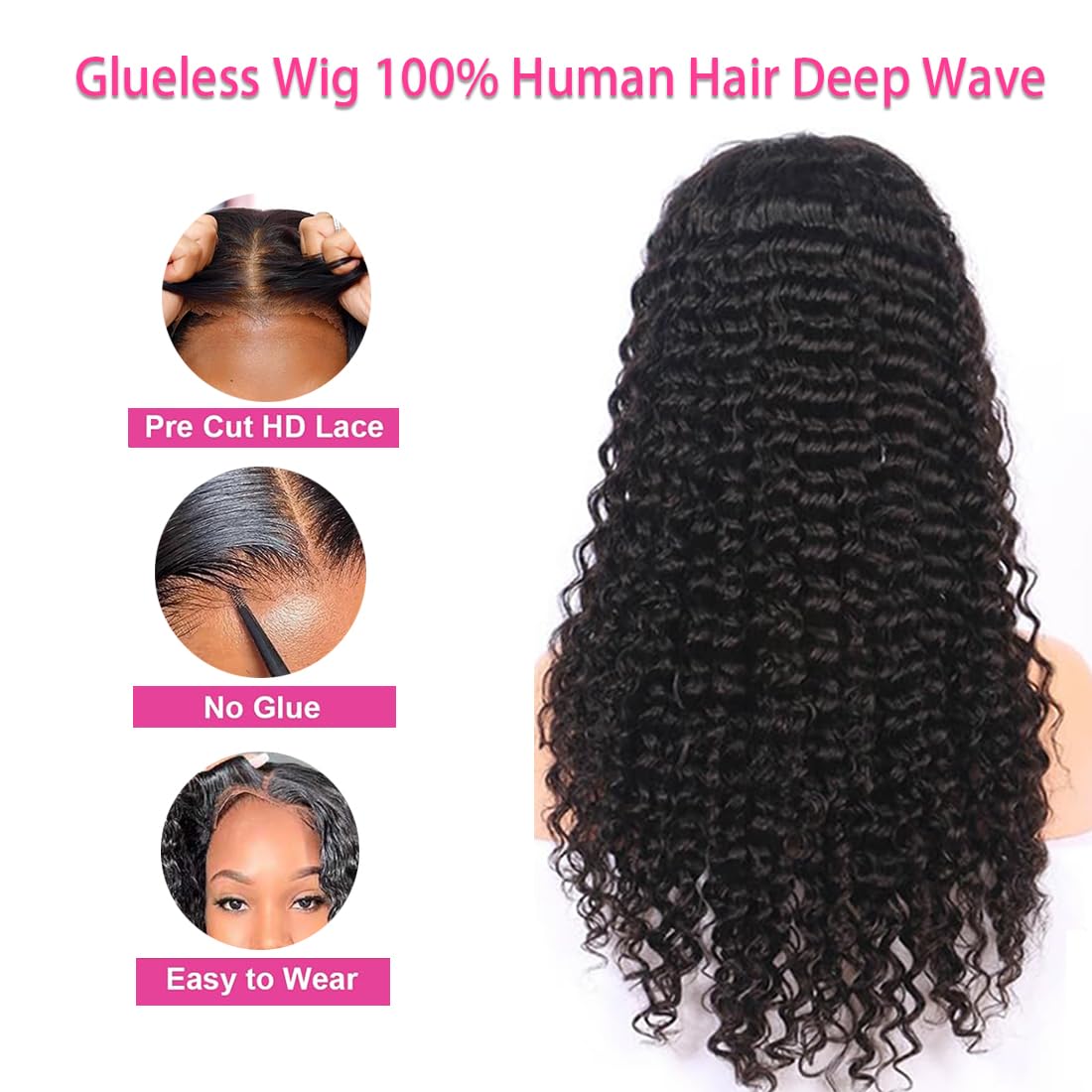 30 Inch Glueless Wear and Go Human Hair Wig - Pre Plucked 13x4 Lace Front with Baby Hair, 180% Density Deep Wave HD Transparent Lace Frontal Curly Wig for Women | Perfect for Daily Wear, Parties, Cosplay & Protective Styling
