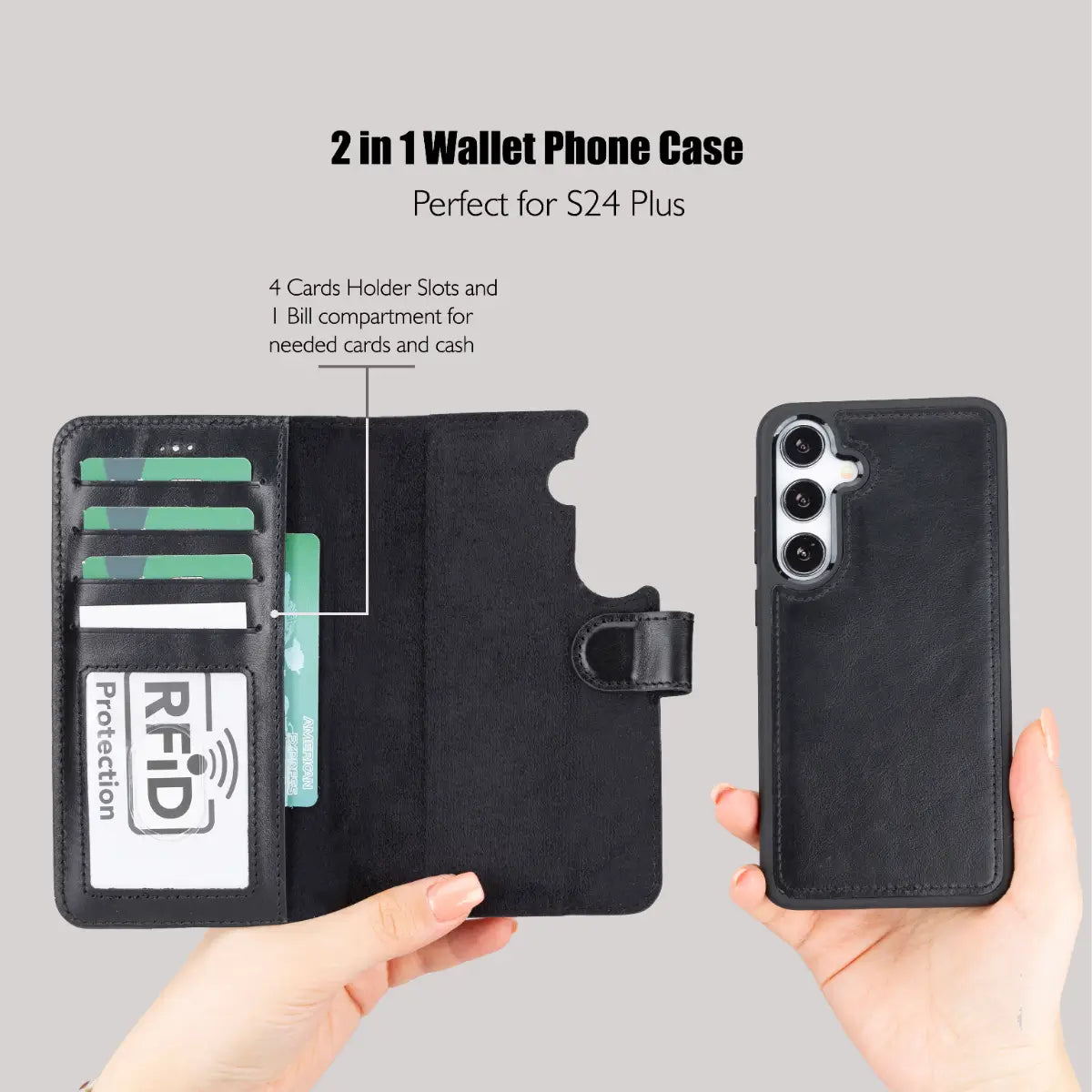 Premium Black Magnetic Leather Wallet Case for Samsung Galaxy S25 Plus - Slim Protective Cover with Card Slots for Credit Cards & ID - Perfect for Everyday Use, Travel & Business