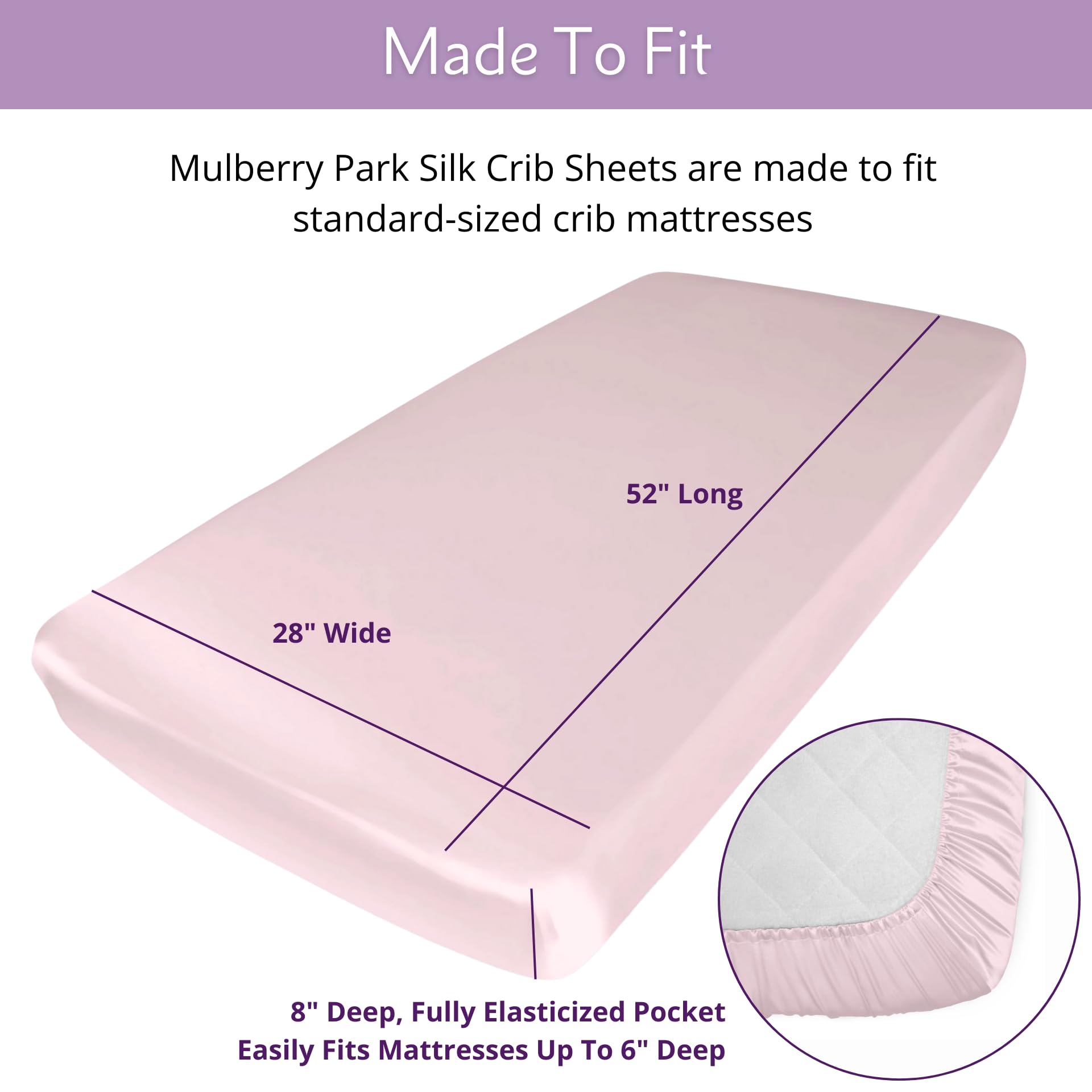 Premium 6A Grade 19 Momme Mulberry Park Fitted Silk Crib Sheet - Hypoallergenic Baby Bedding for Sensitive Skin (28