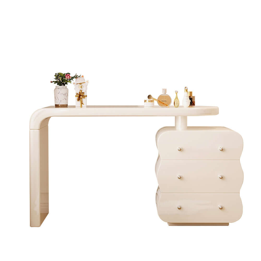 White Makeup Vanity with Adjustable Mirror & 3 Drawers - Modern Dressing Table for Bedroom, Bathroom or Salon - Perfect for Makeup Organization & Beauty Routine