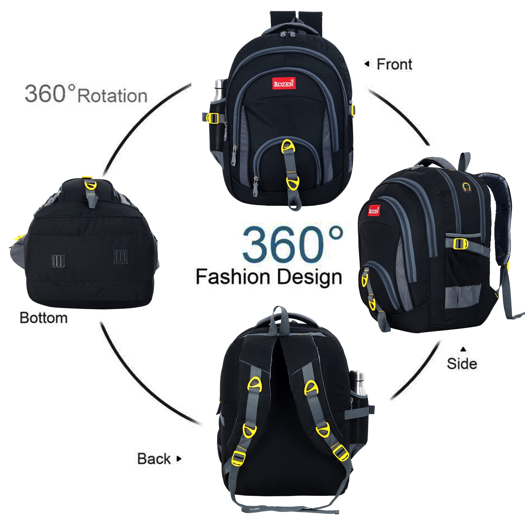 ROZEN 50L Large School Backpack & Lunch Bag Combo for Students Grade 5-12 - Water Resistant Unisex Multipurpose Backpack - Durable Stylish Design for School, College, Travel & Outdoor Activities