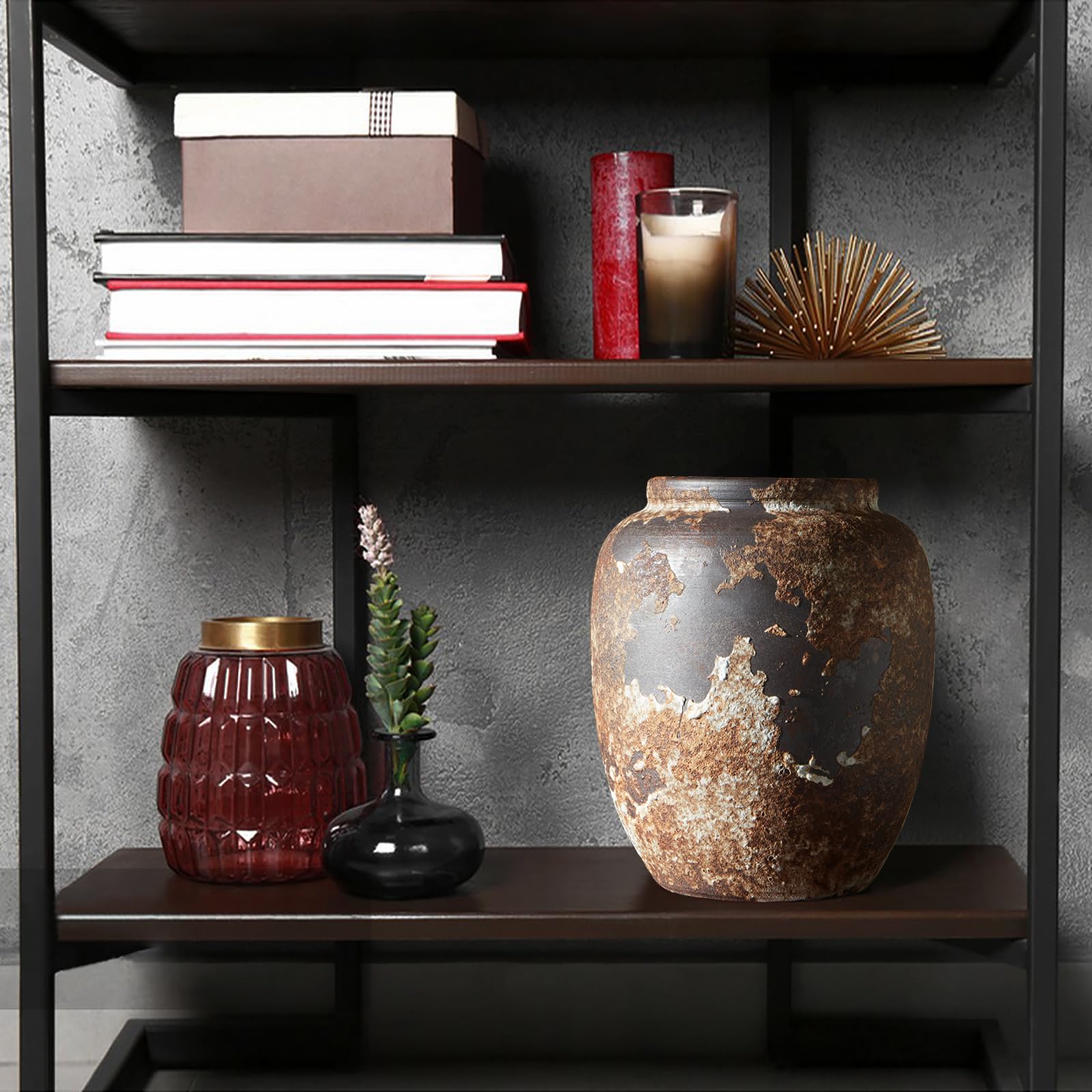 Rustic Terracotta Vase - Large Farmhouse Stone Flower Vase for Living Room Decor, Home Centerpiece, Perfect for Boho Wedding, Farmhouse Style & Modern Interior Design