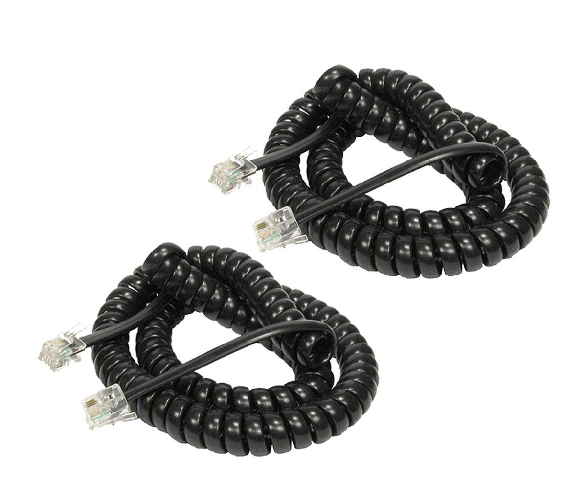 iMBAPrice® (2 Pack) Heavy Duty Black Coiled Telephone Headset Cable - 12 Feet Replacement Cord for Office Phones, Call Centers & Customer Service Desks