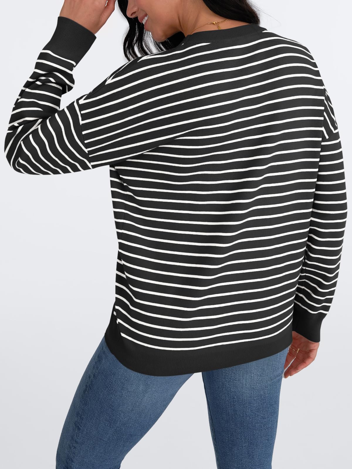 LILLUSORY Women's Oversized Striped Knit Sweater - Lightweight Long Sleeve Crewneck Pullover for Fall & Winter 2025 | Casual Comfort, Layering Essential, Office Wear & Weekend Outfits