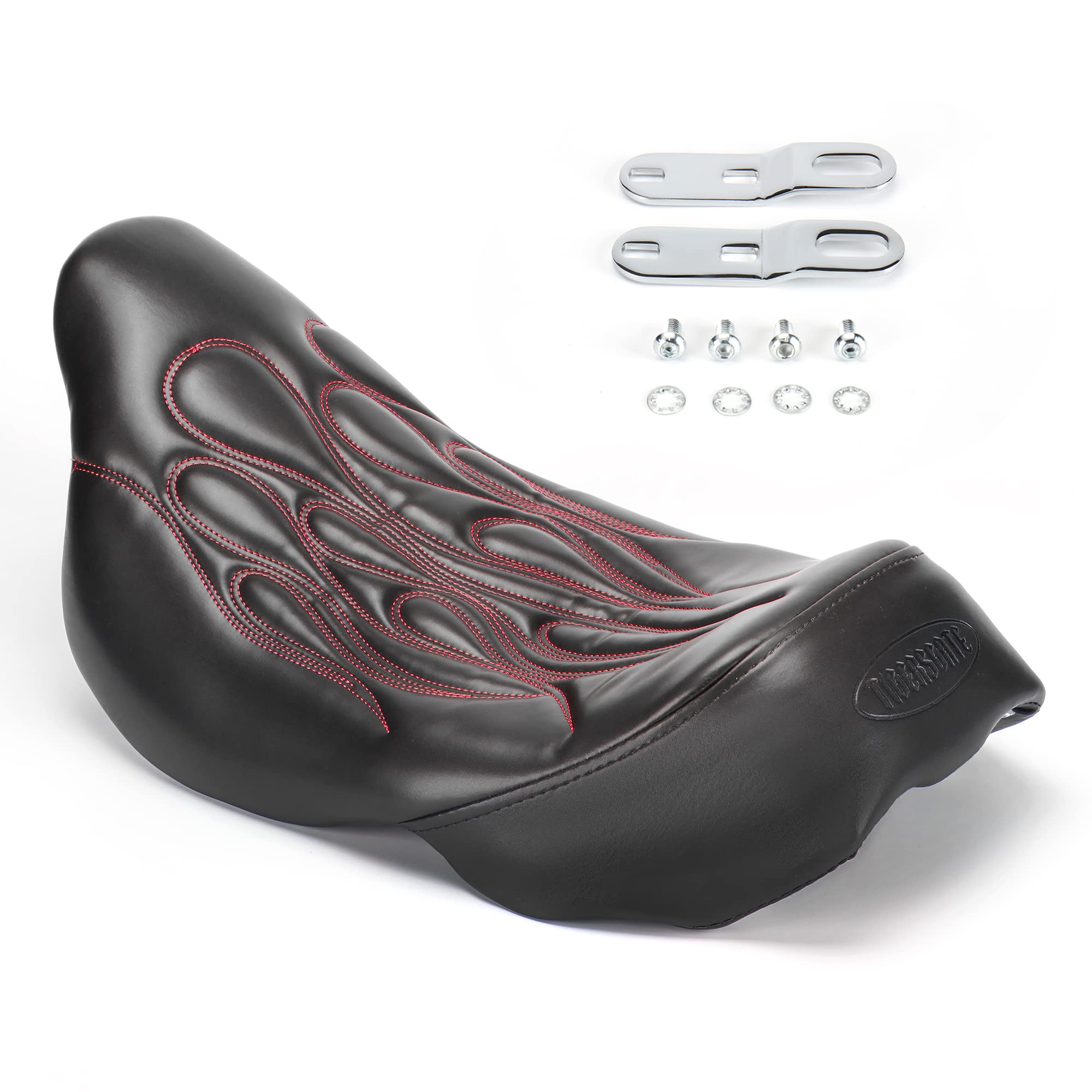 TIGERSGATE Stitched Low Profile Solo Seat for Harley Touring Bagger Dresser 2008-UP - Red Fire Color | Comfortable Motorcycle Seat for Long Rides & Cruising