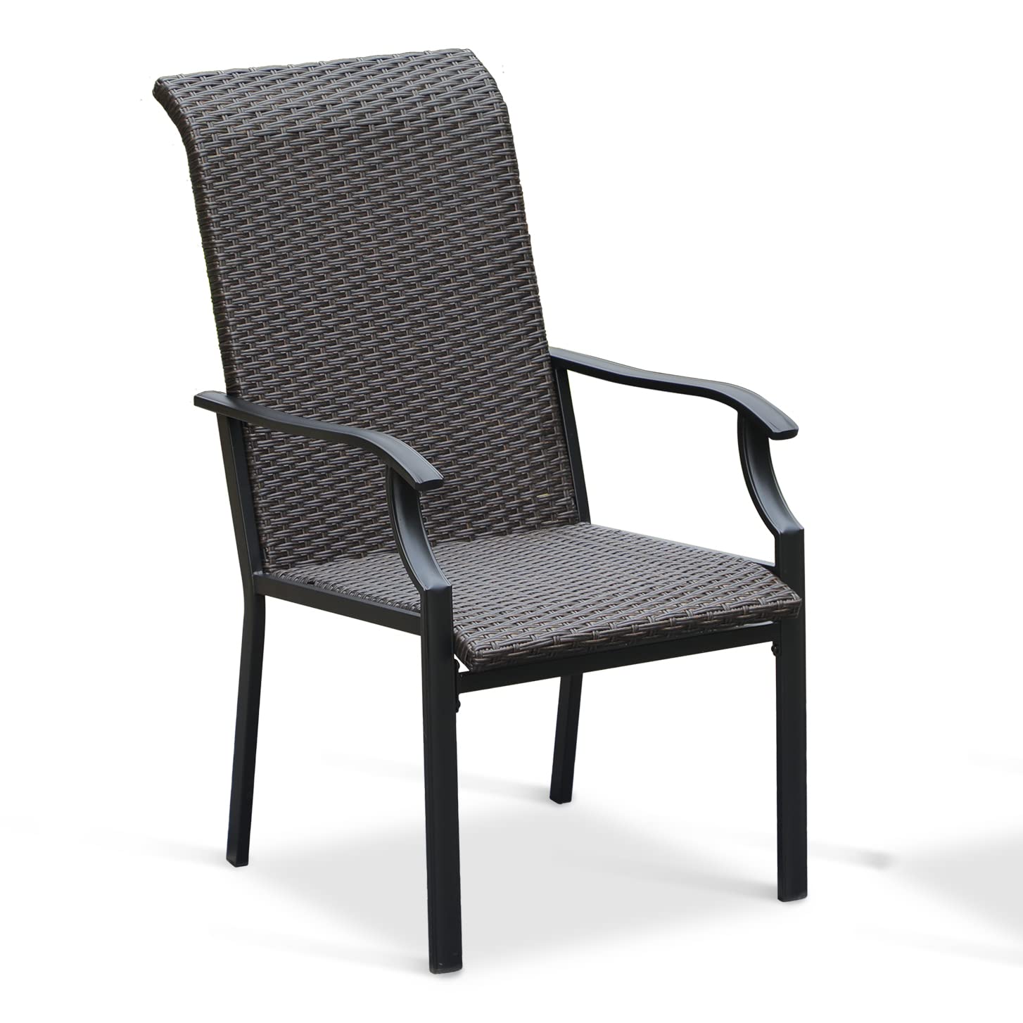 2-Piece Patio Rattan Dining Chairs Set - High Back Wicker Outdoor Chairs with E-Coated Metal Frame (350lbs Capacity) for Garden, Yard, Lawn & Outdoor Entertaining