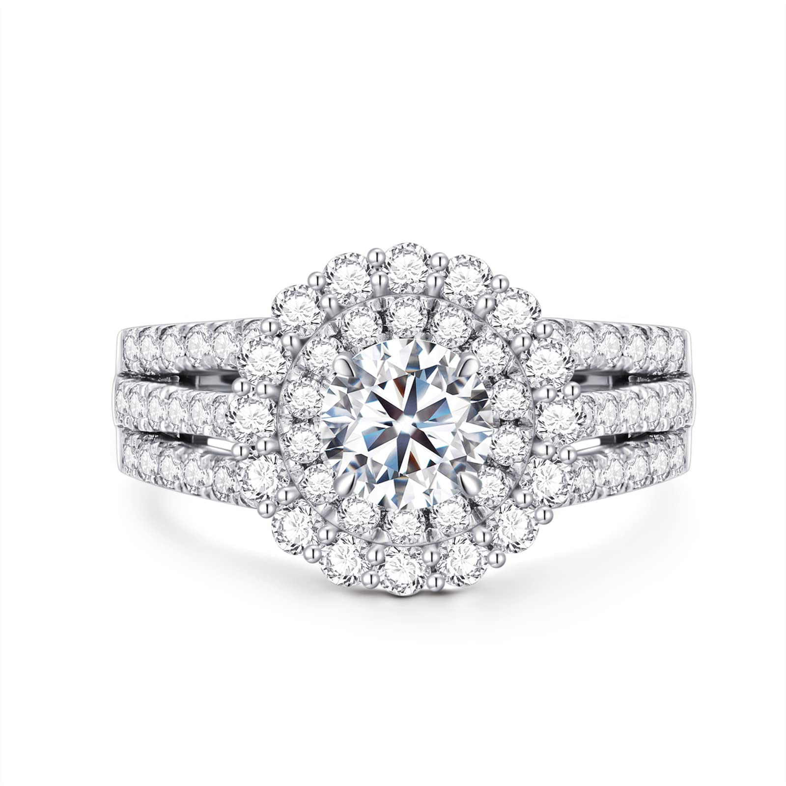 1.5 Carat (ctw) D-VVS1 Moissanite Engagement Ring for Women - Platinum Plated Sterling Silver Wedding Band, Anniversary Gift - Perfect for Proposals, Bridal Jewelry & Special Occasions