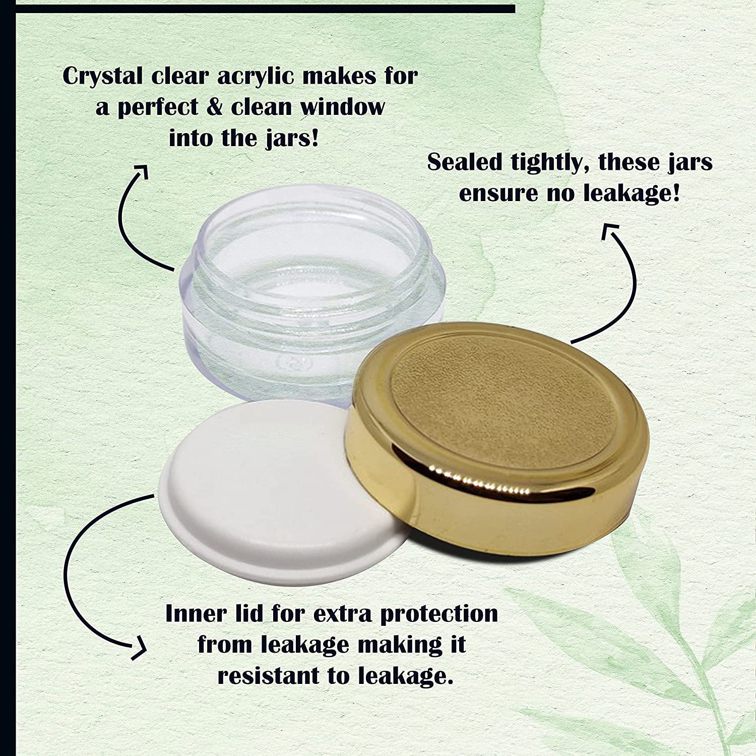 8g Clear Acrylic Cosmetic Jars with Gold Lids - Empty Sanitary Containers for Lip Balm, Eyeshadow, Makeup & DIY Beauty Products (3-Pack) - Perfect for Home Organizing, Travel & Salon Use