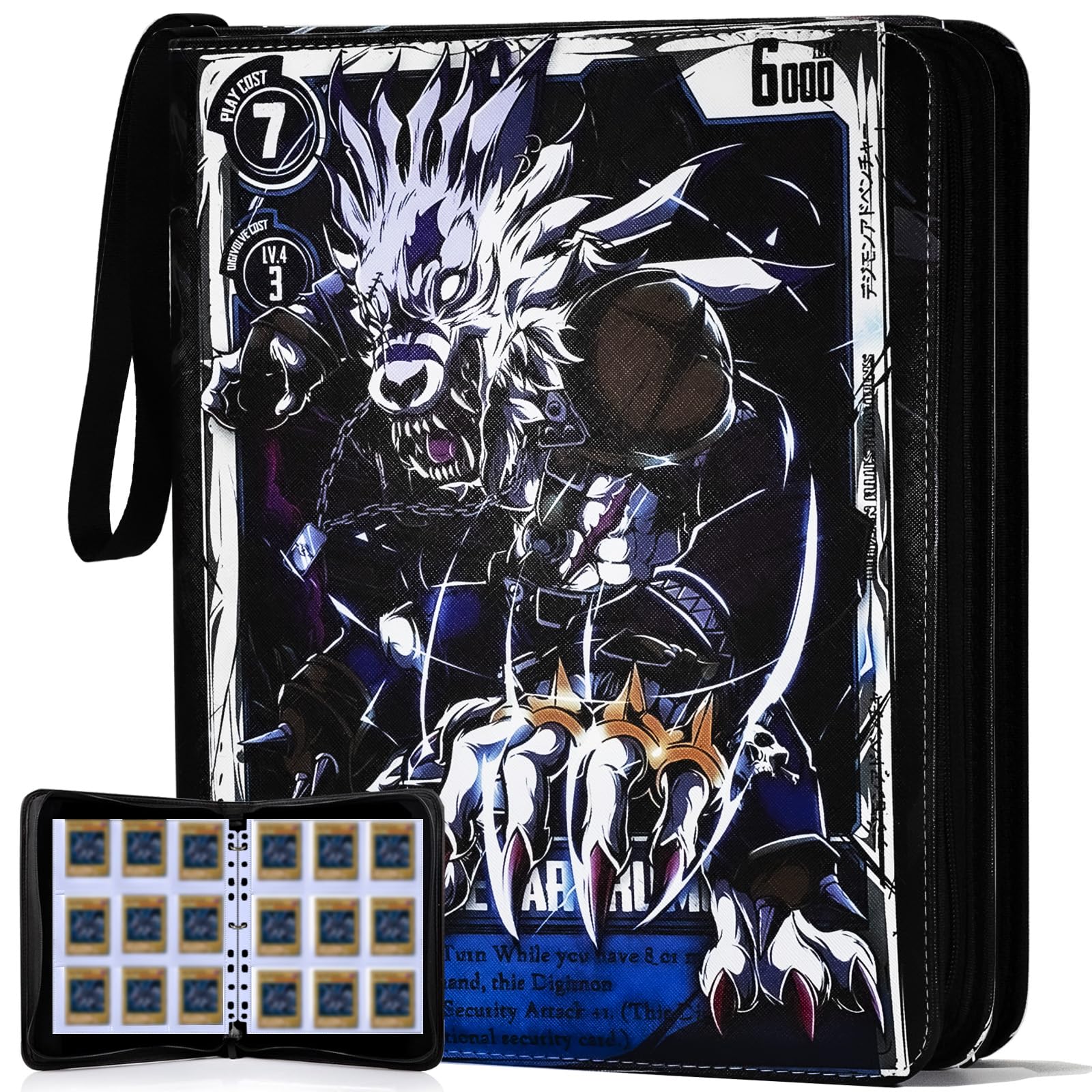 KarlyPro 990 Trading Card Binder - Toploading 3-Ring Zip Album with Protector Pages for Digimon TCG, Digital Monsters & Collectible Cards - Perfect for Organizing, Storing & Displaying Your Valuable Card Collection at Home or Tournaments