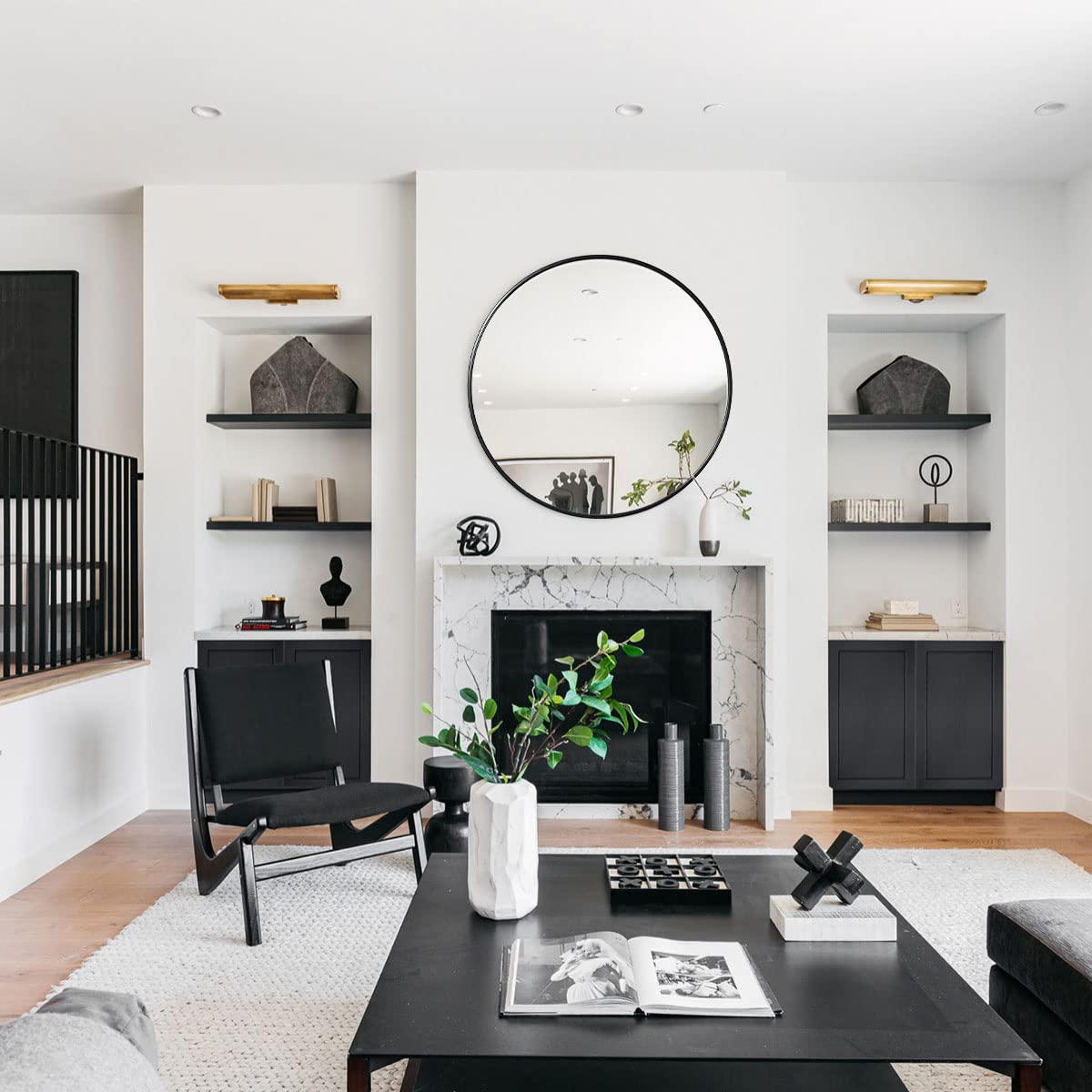 42 Inch Large Round Wall Mirror with Black Metal Frame - Modern Circular Mirror for Bathroom, Entryway, Kitchen & Living Room Decor - Perfect for Vanity, Hallway & Home Decoration