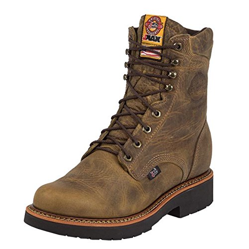 Justin Blueprint 8 Inch Men's Work Boots - Round Toe Full Grain Leather Lace Up Safety Shoes with Oil Slip Resistant Rubber Outsole - Ideal for Construction, Warehouse & Outdoor Work