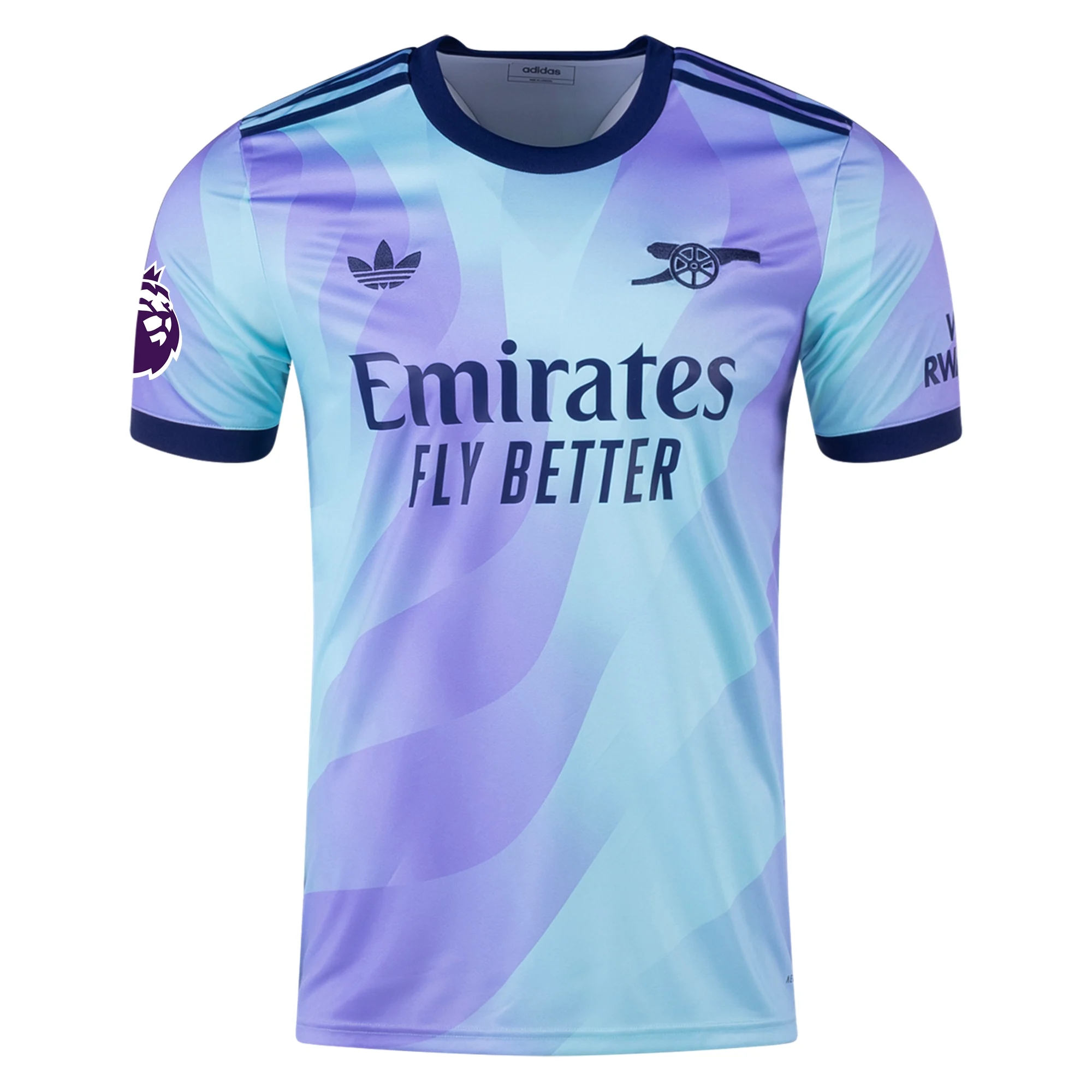 Adidas Arsenal Bukayo Saka Third Jersey 2024/25 with EPL Patch - Clear Aqua/Light Flash Purple - Authentic Football Shirt for Matchday & Fan Support