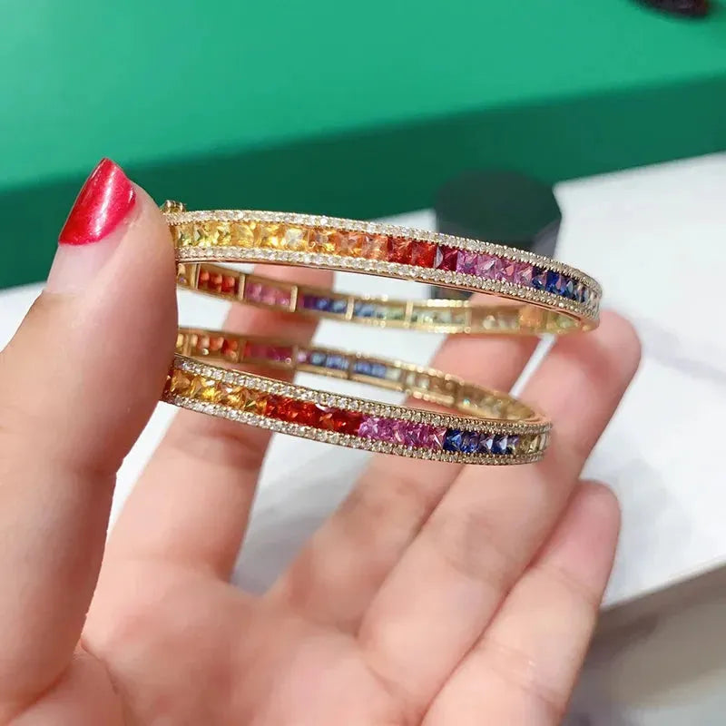 18K Yellow Gold Diamond & Aquamarine Bangle for Women - Luxury Real Natural Gemstone Bracelet - Perfect for Parties, Weddings & Romantic Gifts